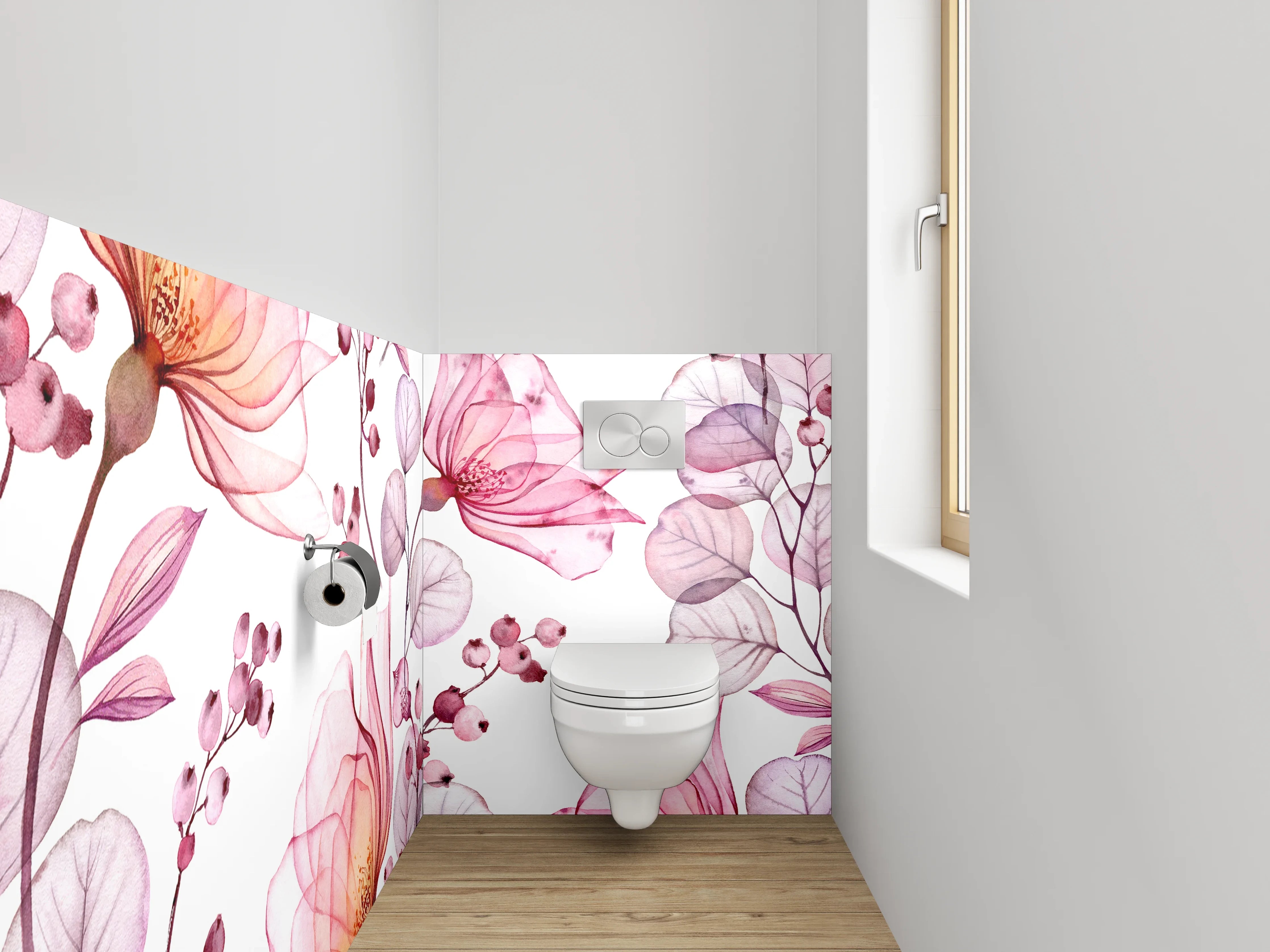 WC-Rückwand - Aquarell Blumen Rosa Lila