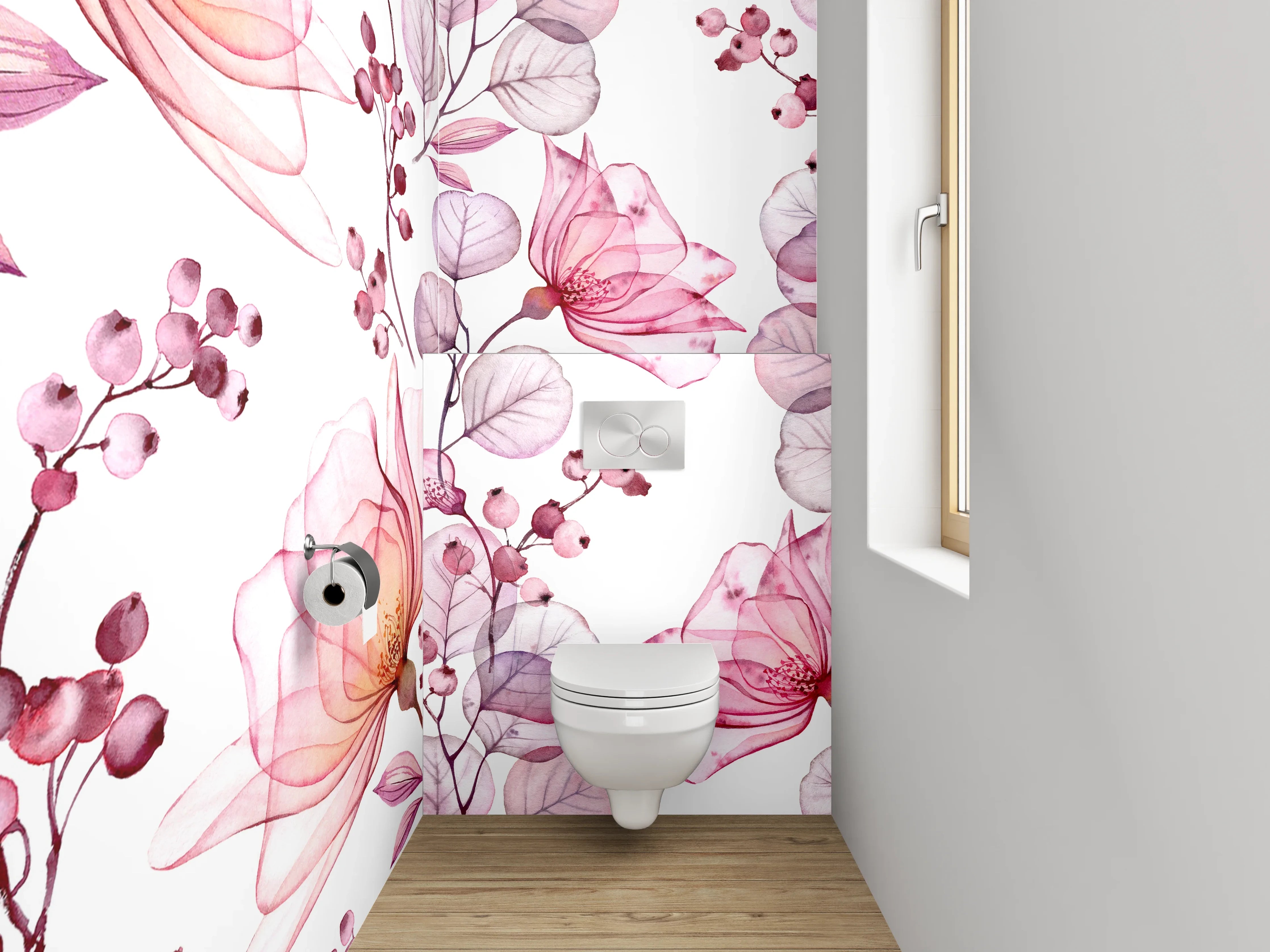 WC-Rückwand - Aquarell Blumen Rosa Lila