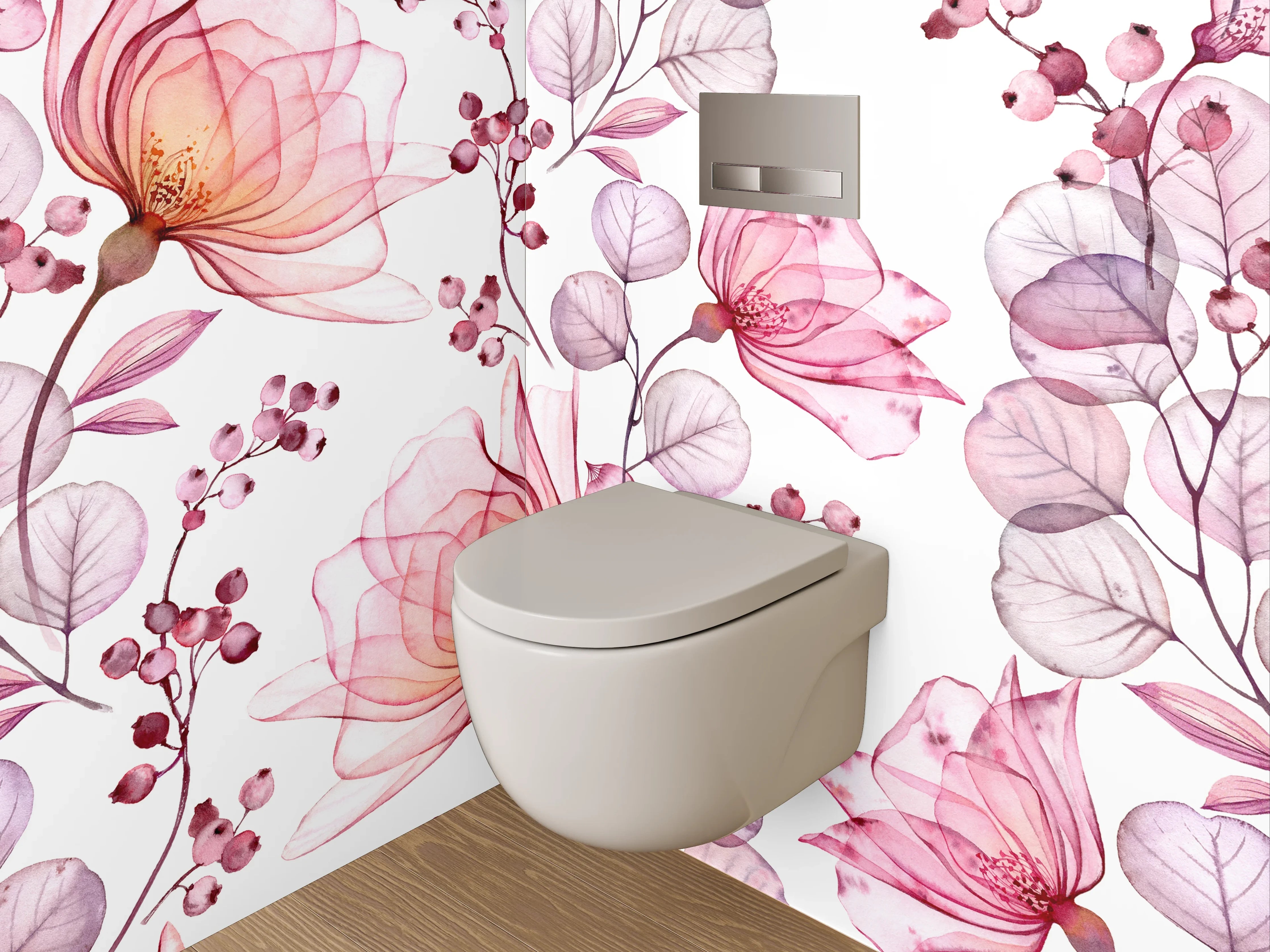 WC-Rückwand - Aquarell Blumen Rosa Lila