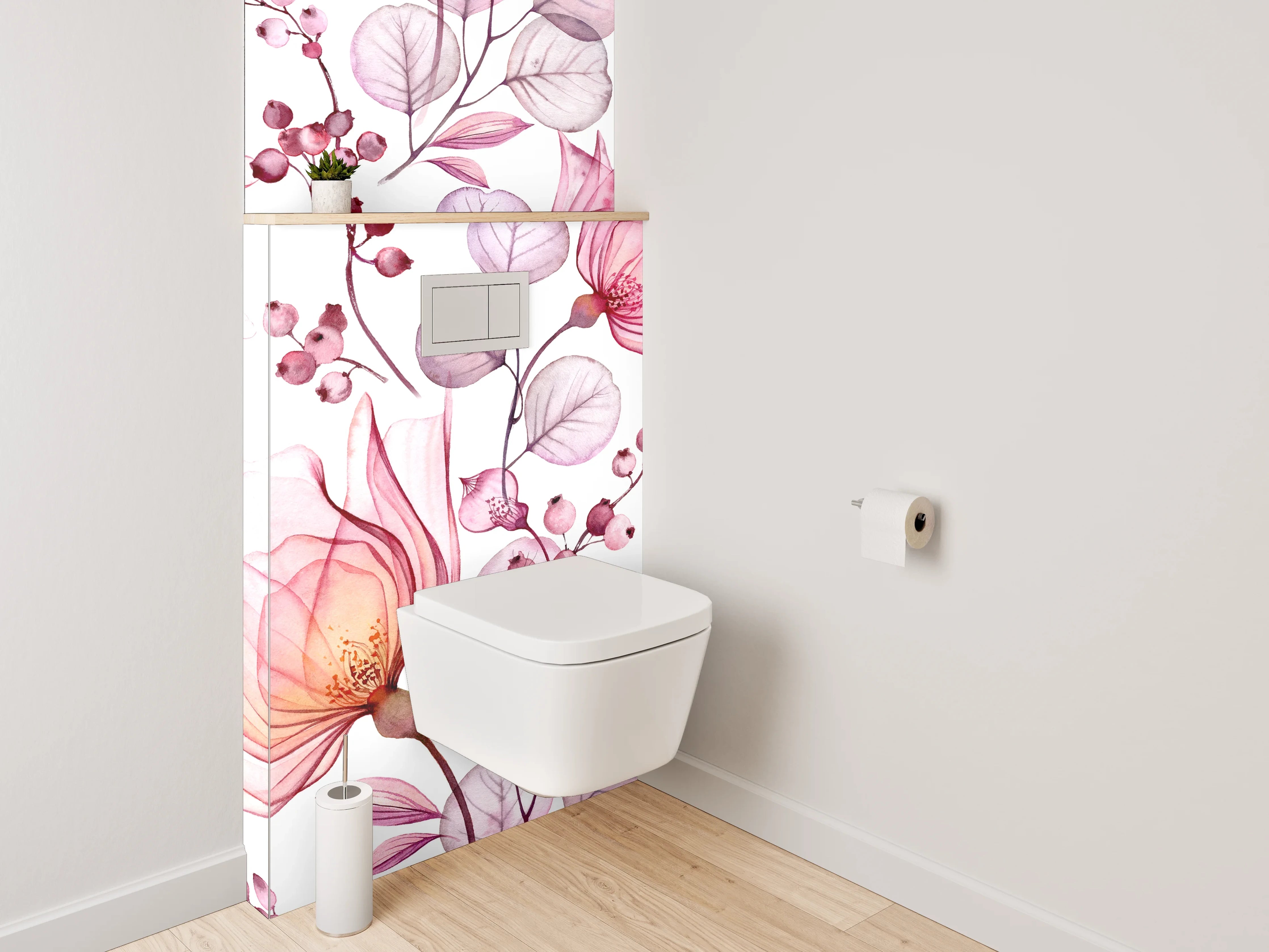 WC-Rückwand - Aquarell Blumen Rosa Lila
