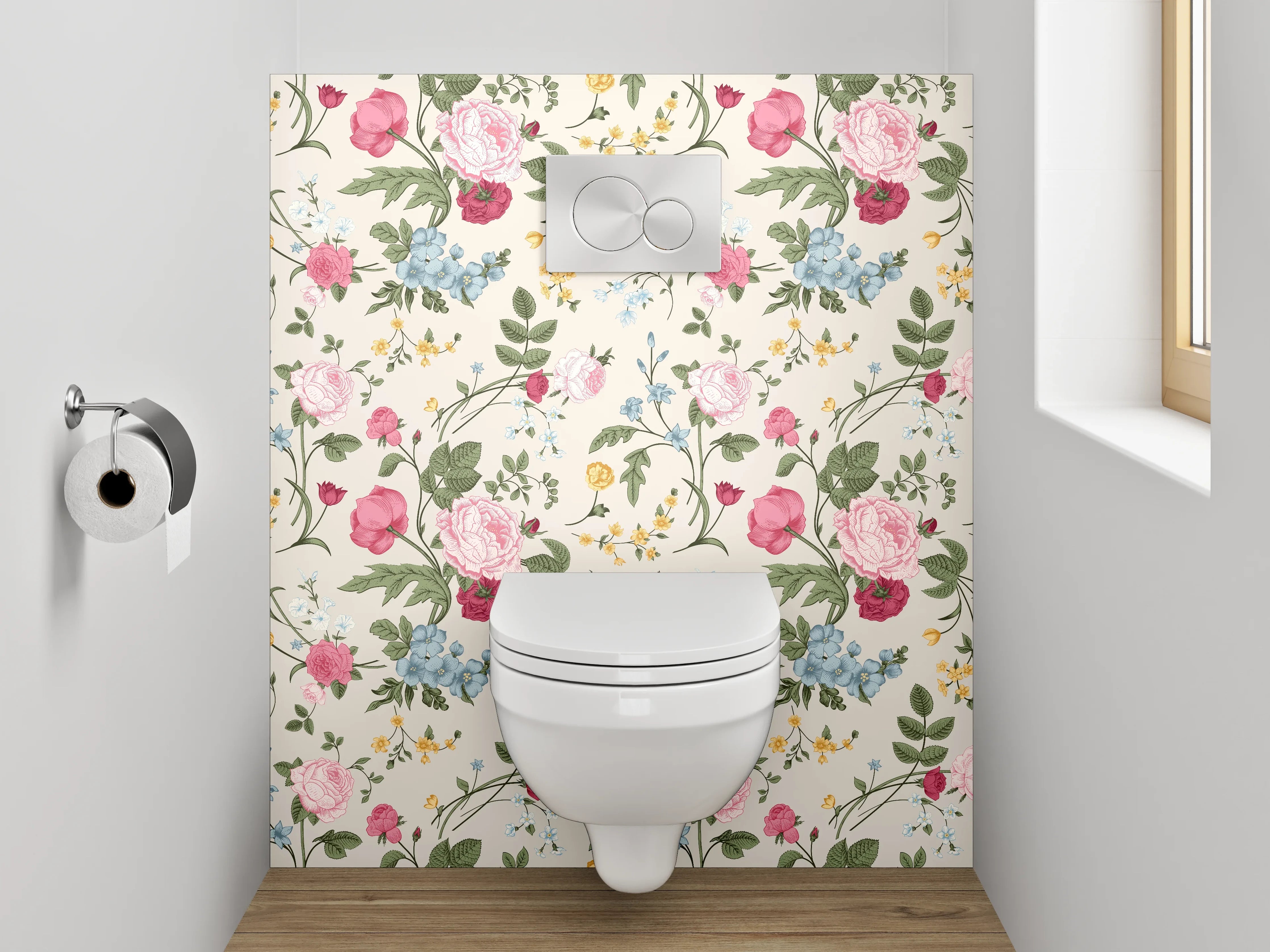 WC-Rückwand - Aquarell Blumen Tapete Vintage-Look