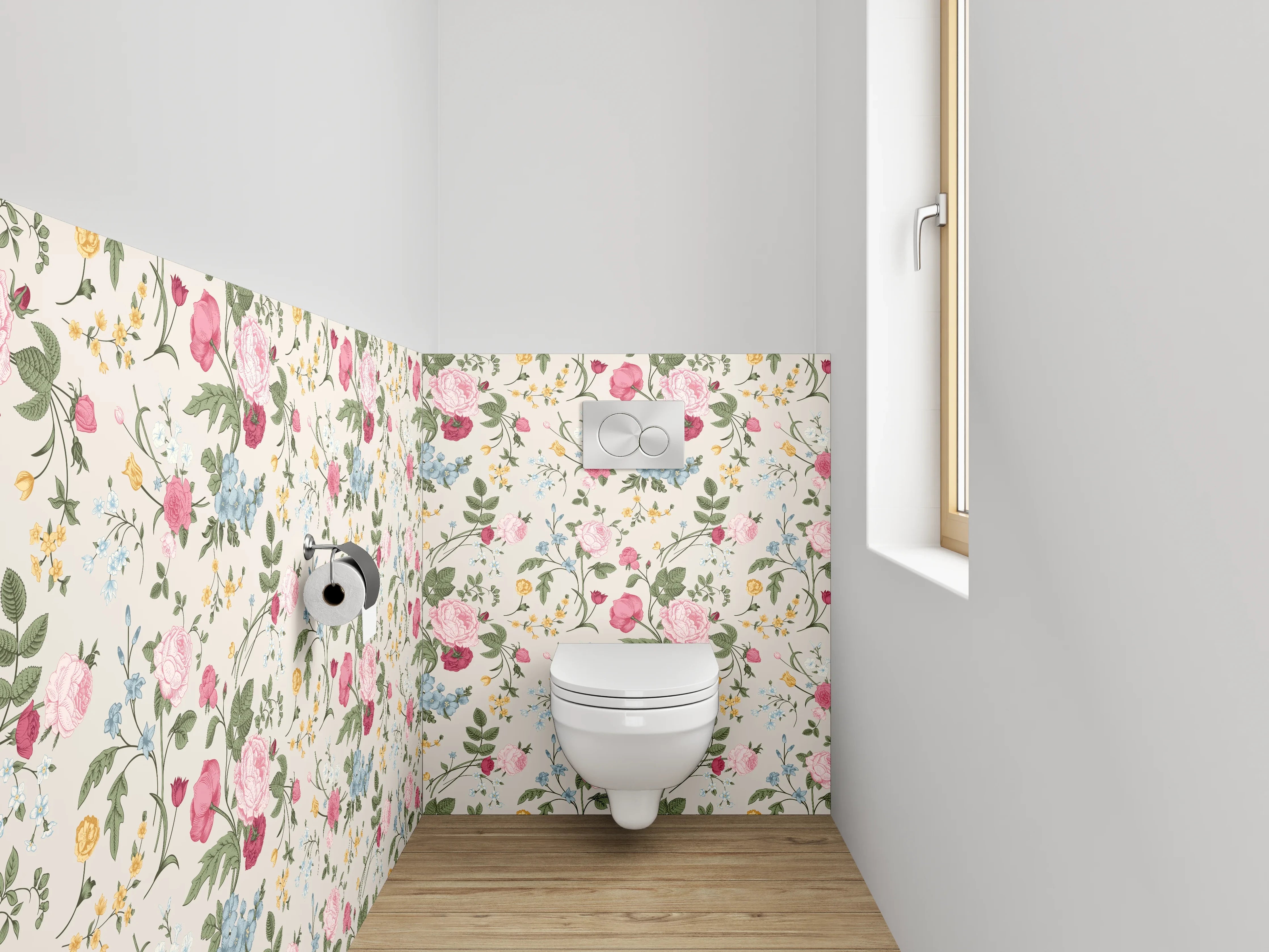 WC-Rückwand - Aquarell Blumen Tapete Vintage-Look