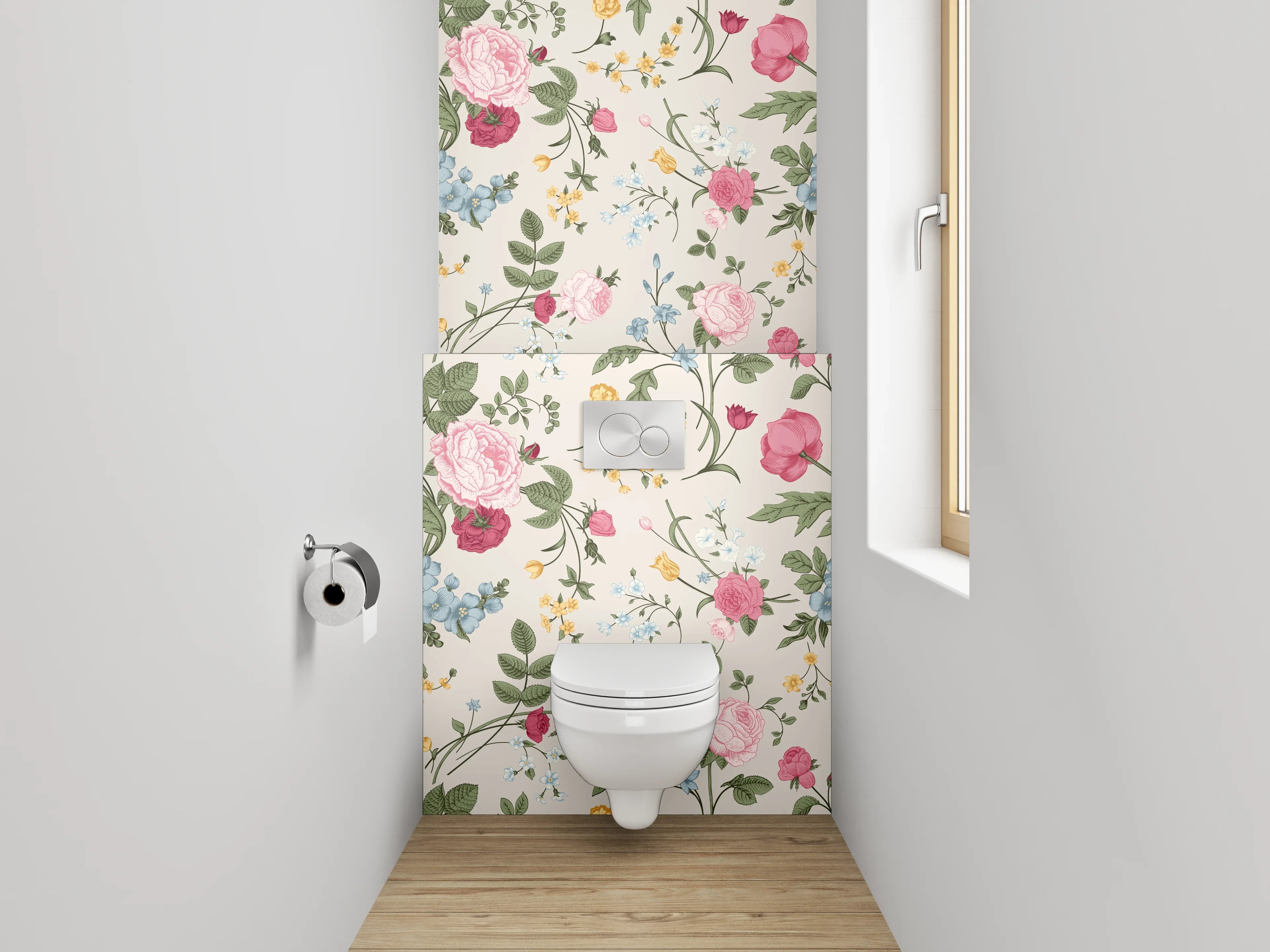 WC-Rückwand - Aquarell Blumen Tapete Vintage-Look