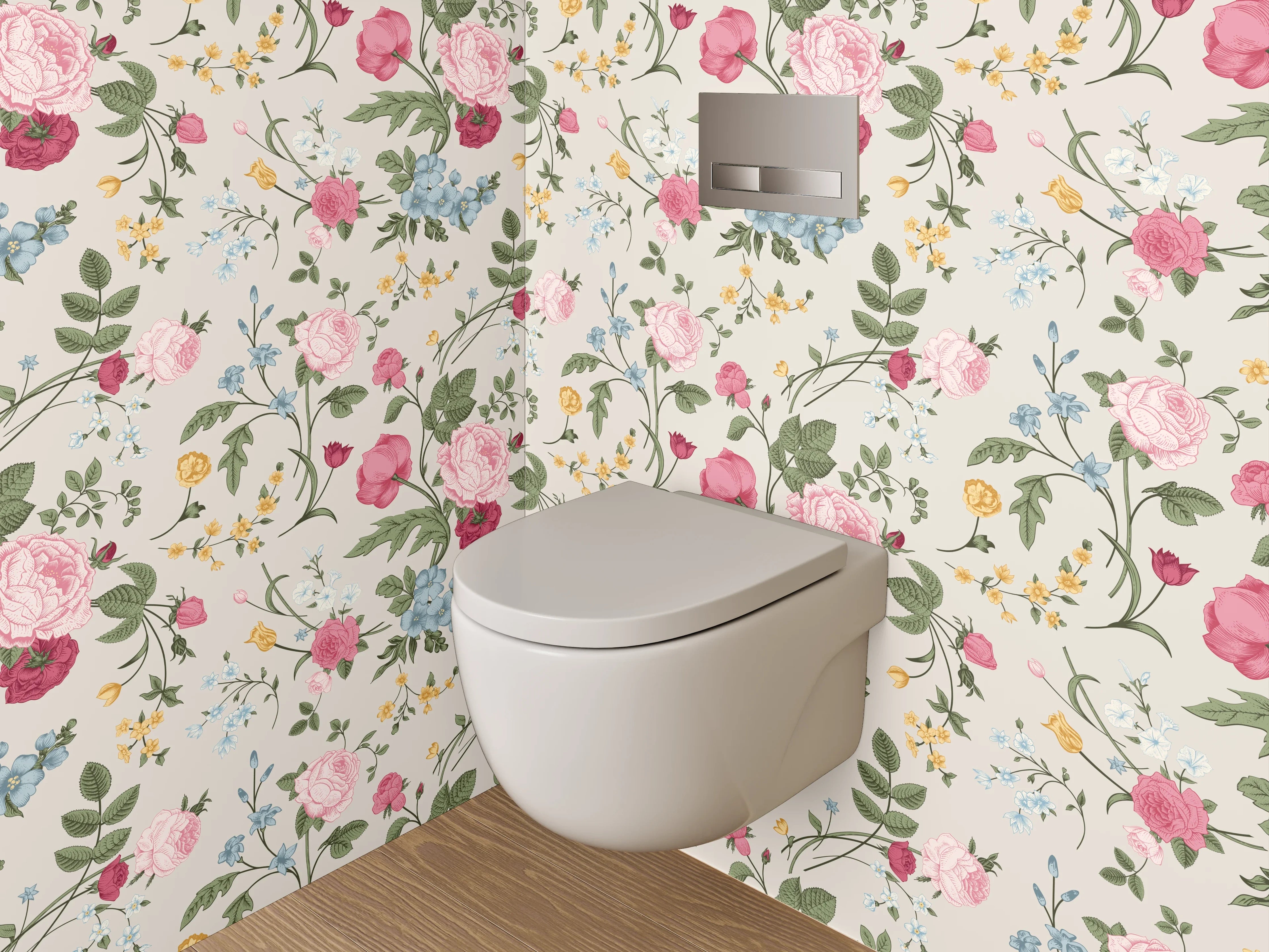 WC-Rückwand - Aquarell Blumen Tapete Vintage-Look