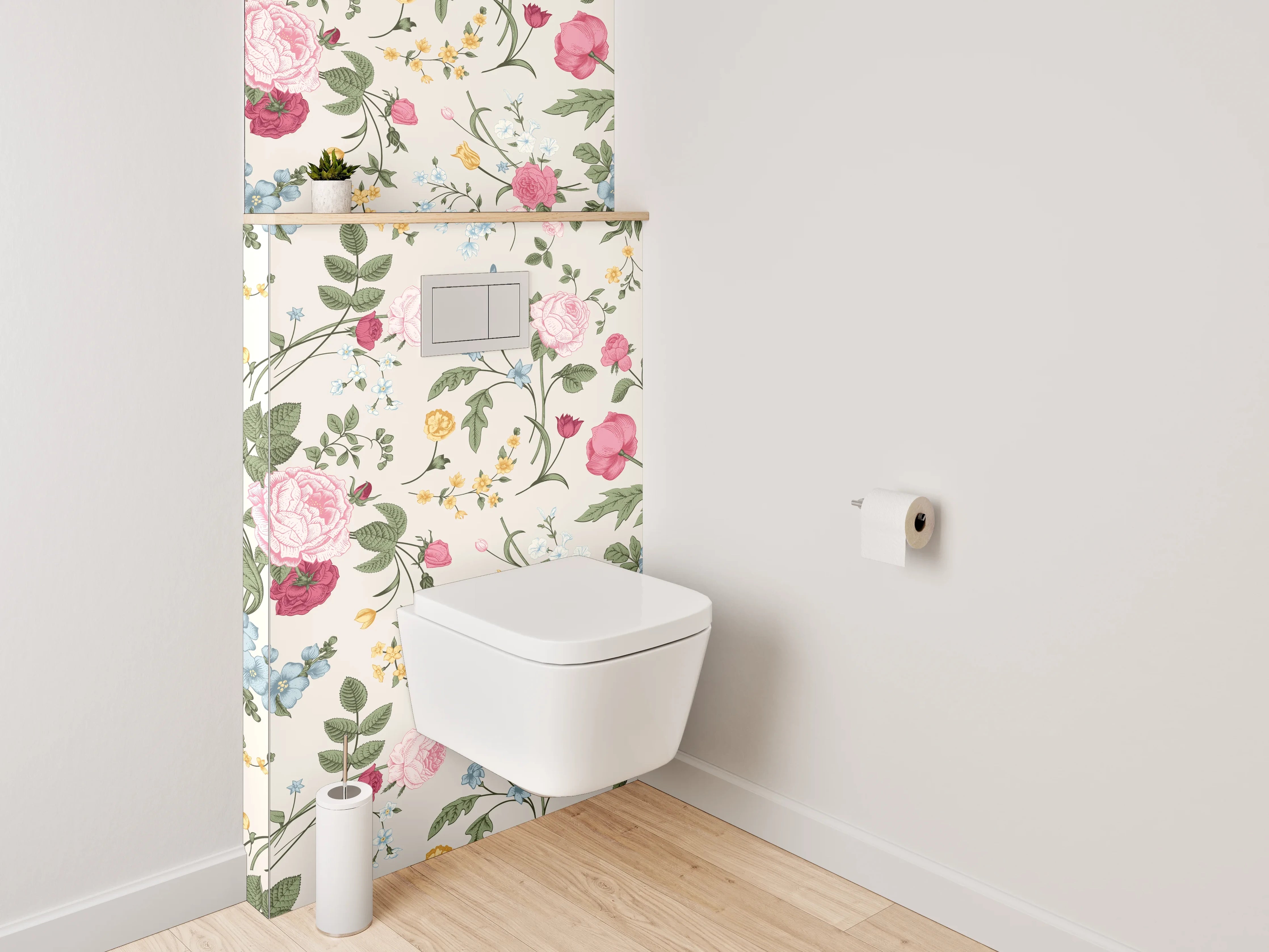WC-Rückwand - Aquarell Blumen Tapete Vintage-Look