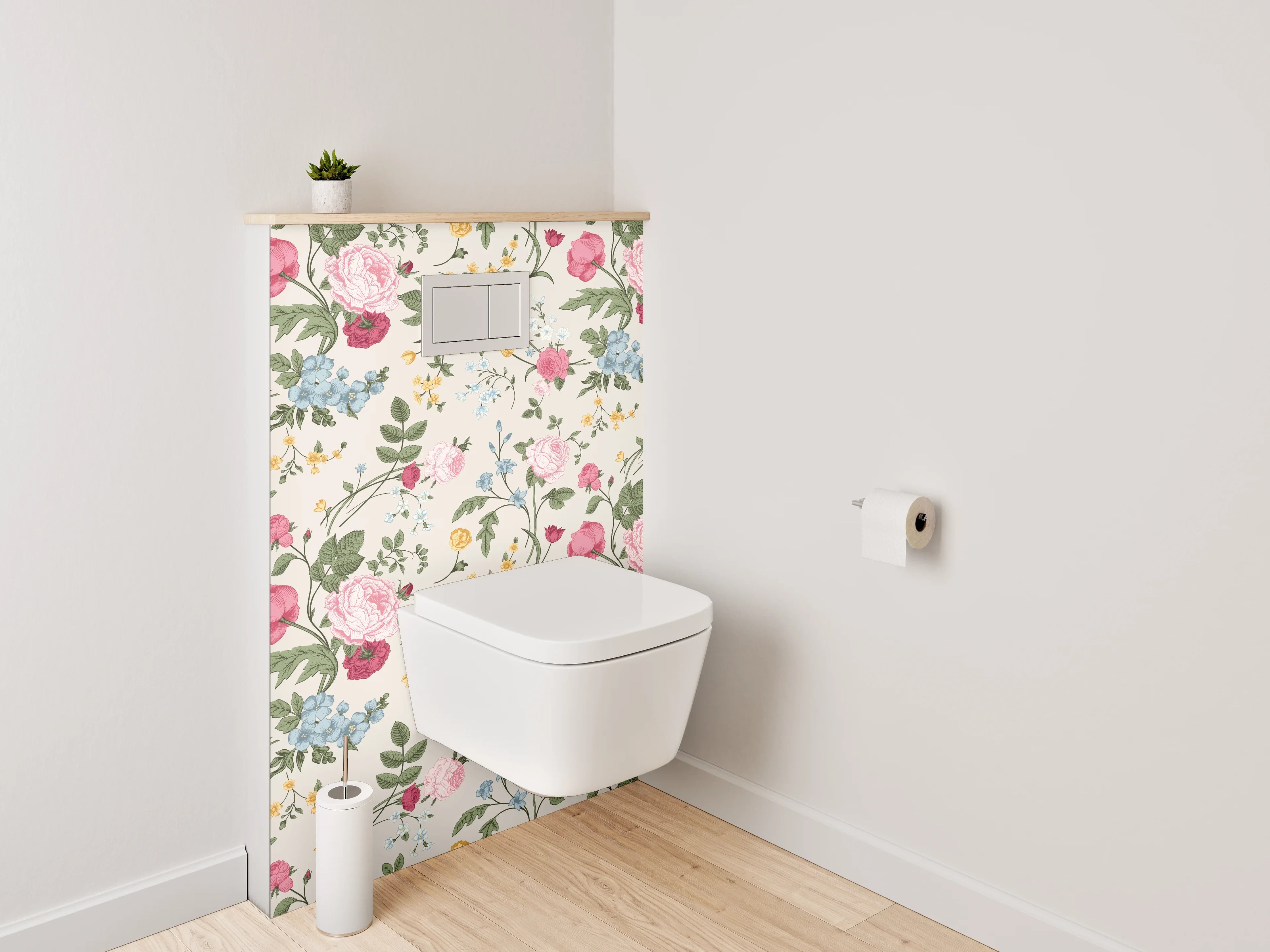 WC-Rückwand - Aquarell Blumen Tapete Vintage-Look