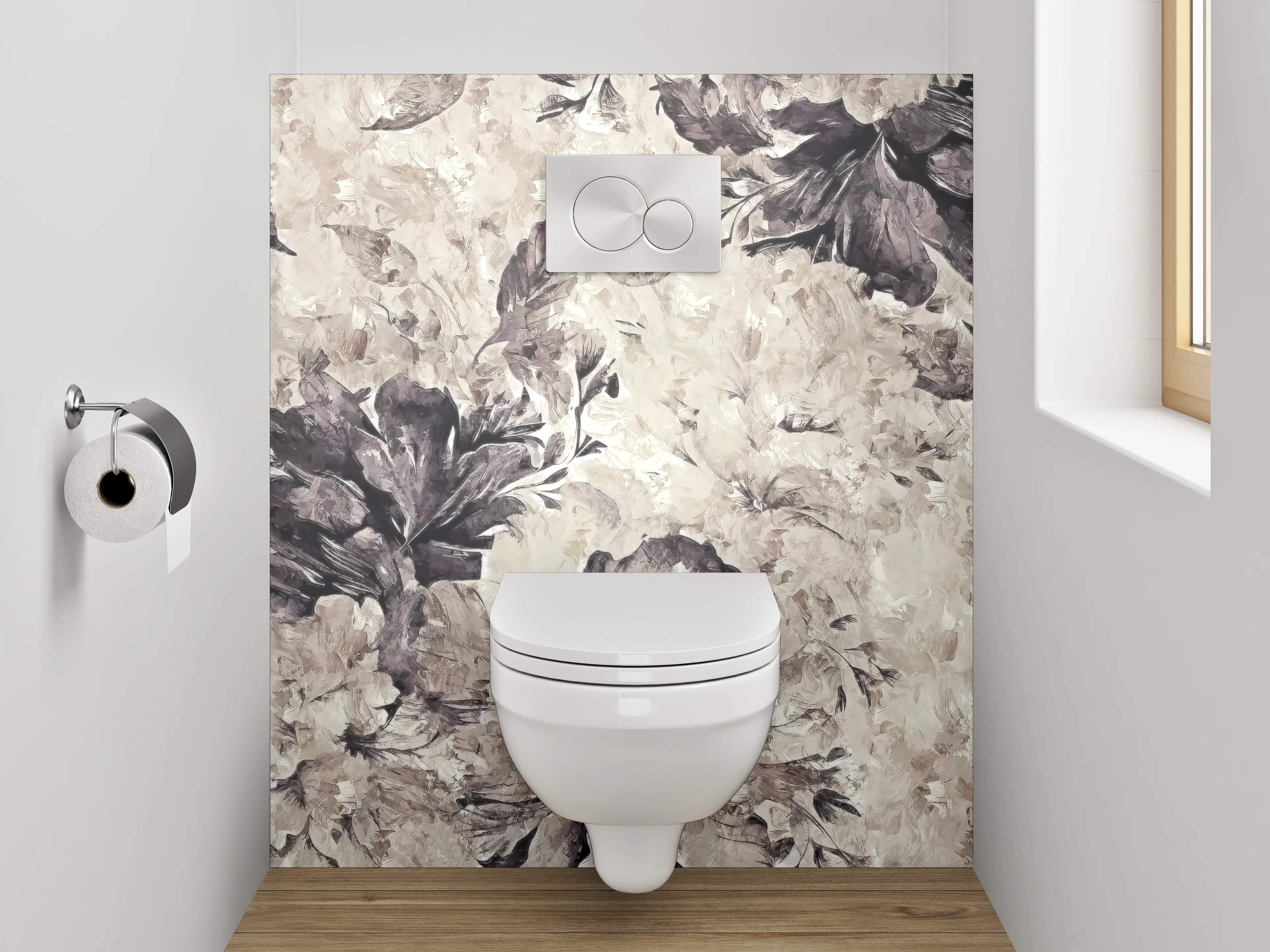 WC-Rückwand - Aquarell Blumen in Beige und Grau