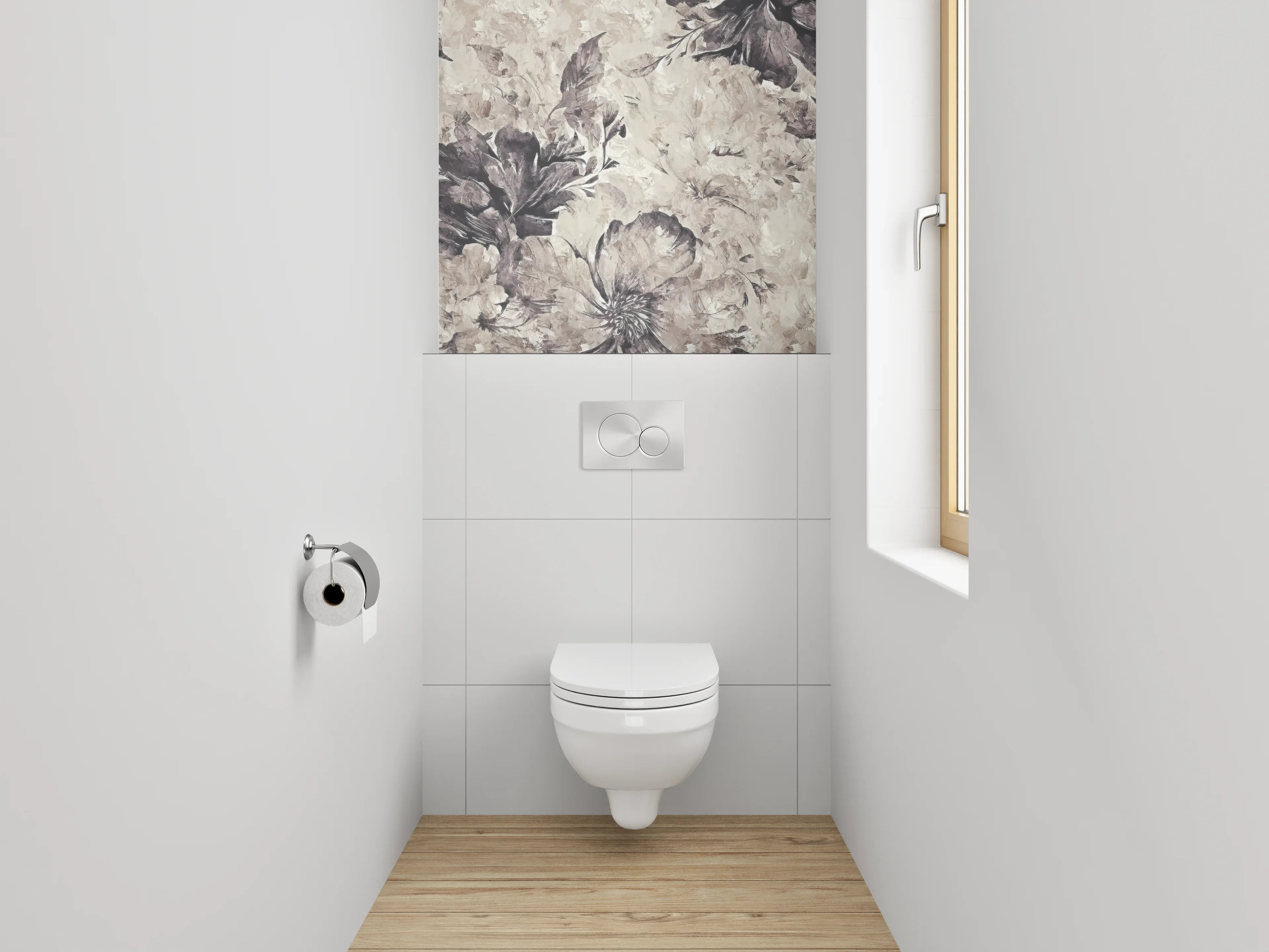 WC-Rückwand - Aquarell Blumen in Beige und Grau