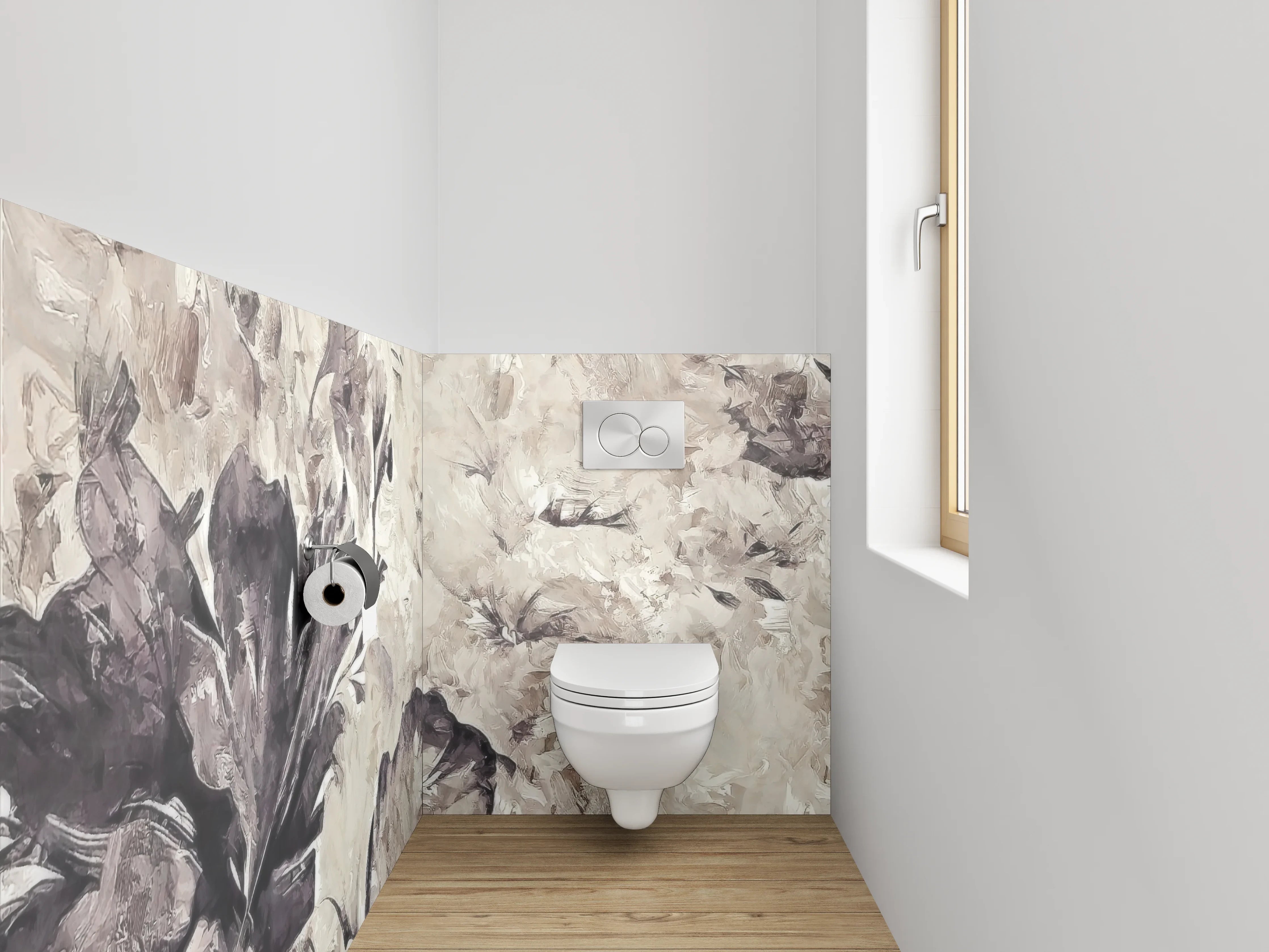 WC-Rückwand - Aquarell Blumen in Beige und Grau
