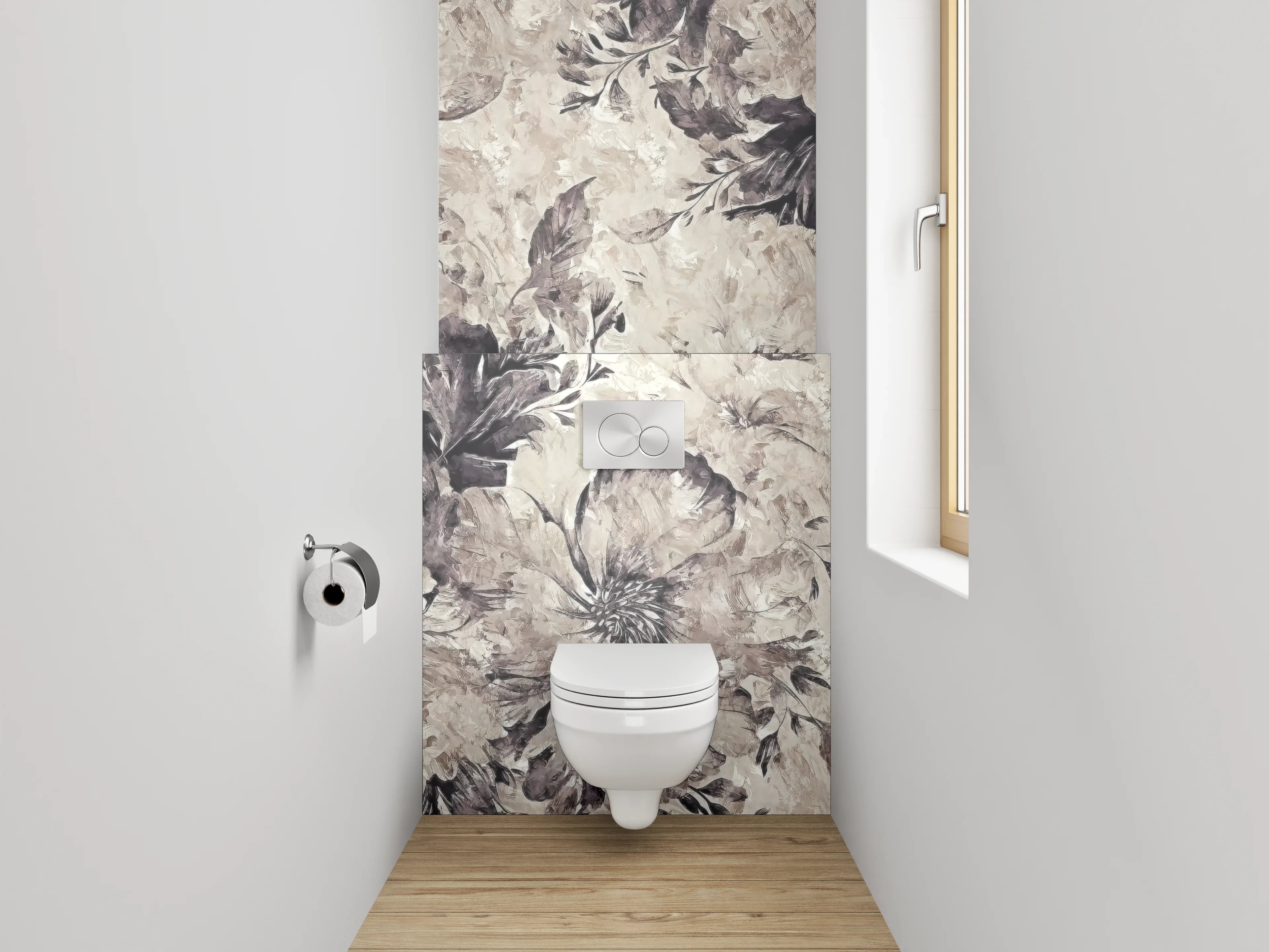 WC-Rückwand - Aquarell Blumen in Beige und Grau