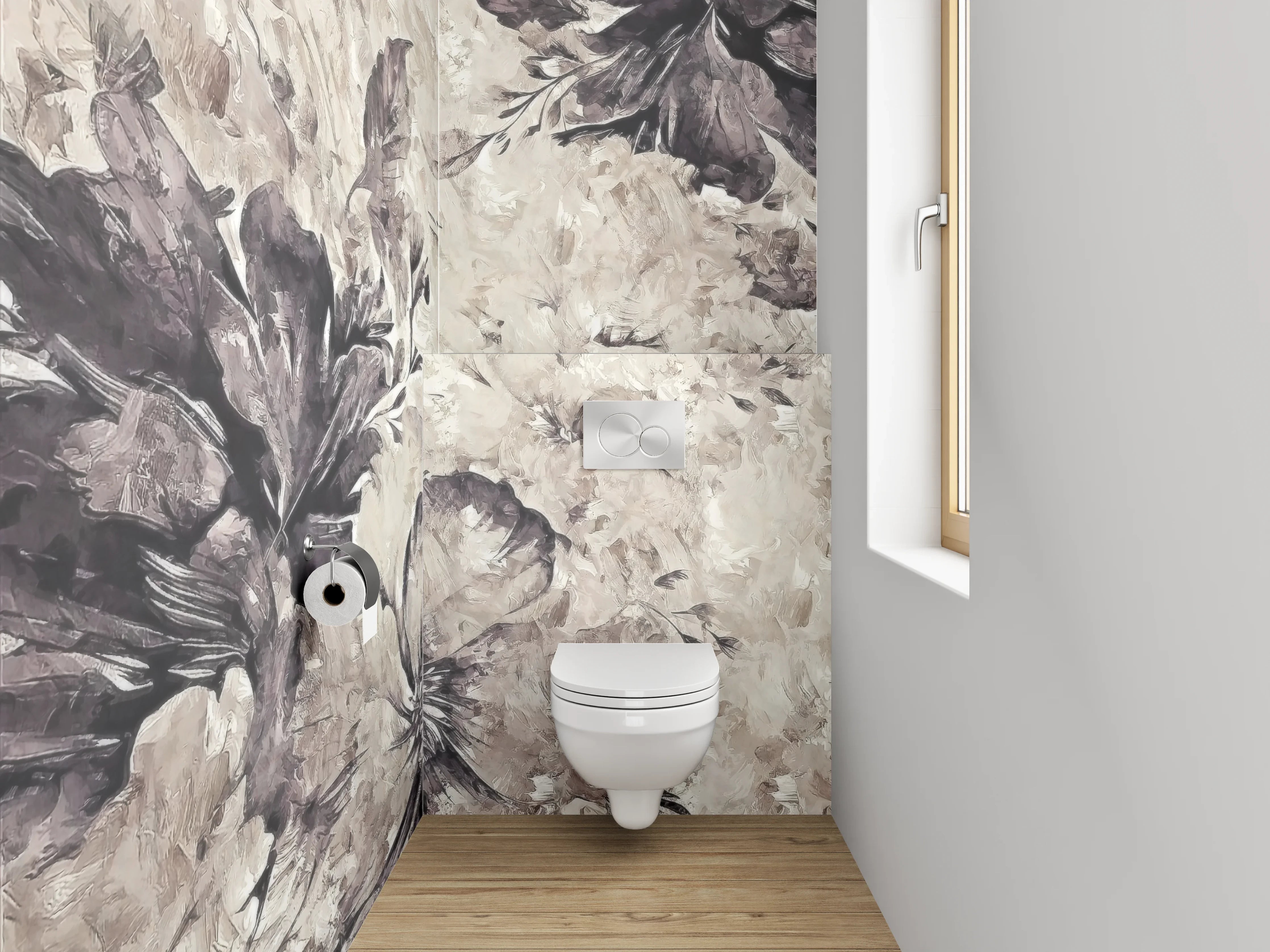 WC-Rückwand - Aquarell Blumen in Beige und Grau