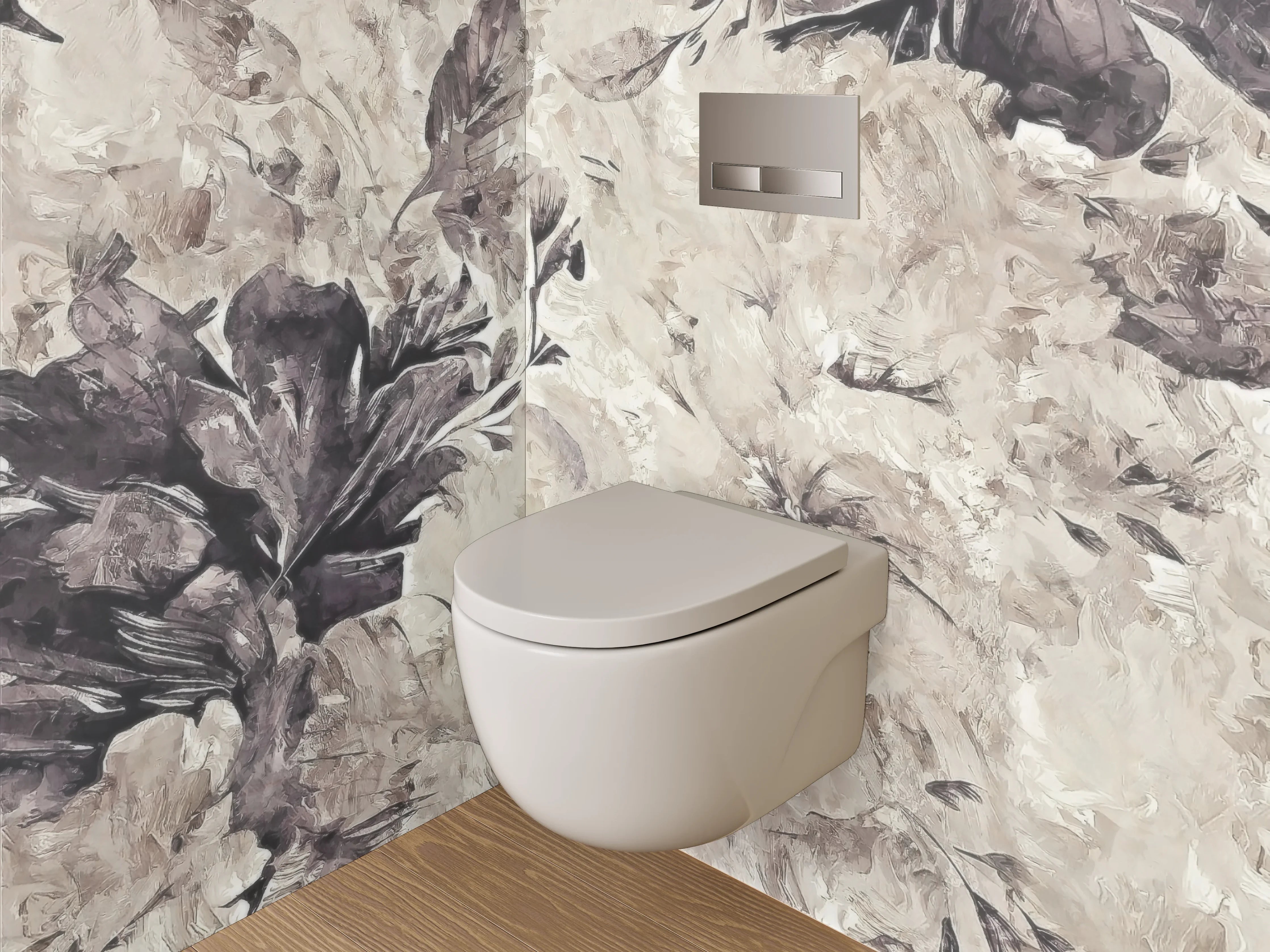 WC-Rückwand - Aquarell Blumen in Beige und Grau