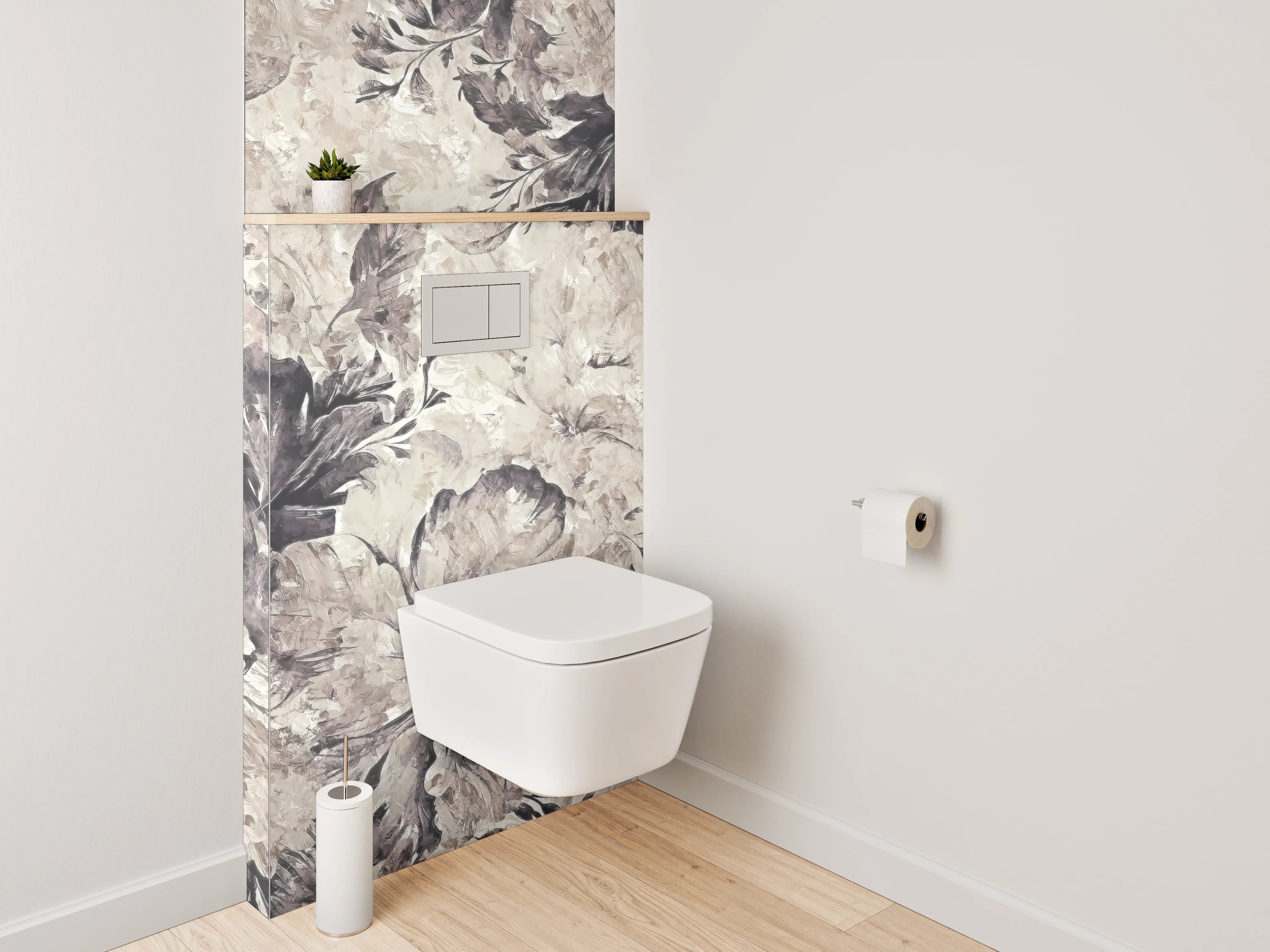 WC-Rückwand - Aquarell Blumen in Beige und Grau