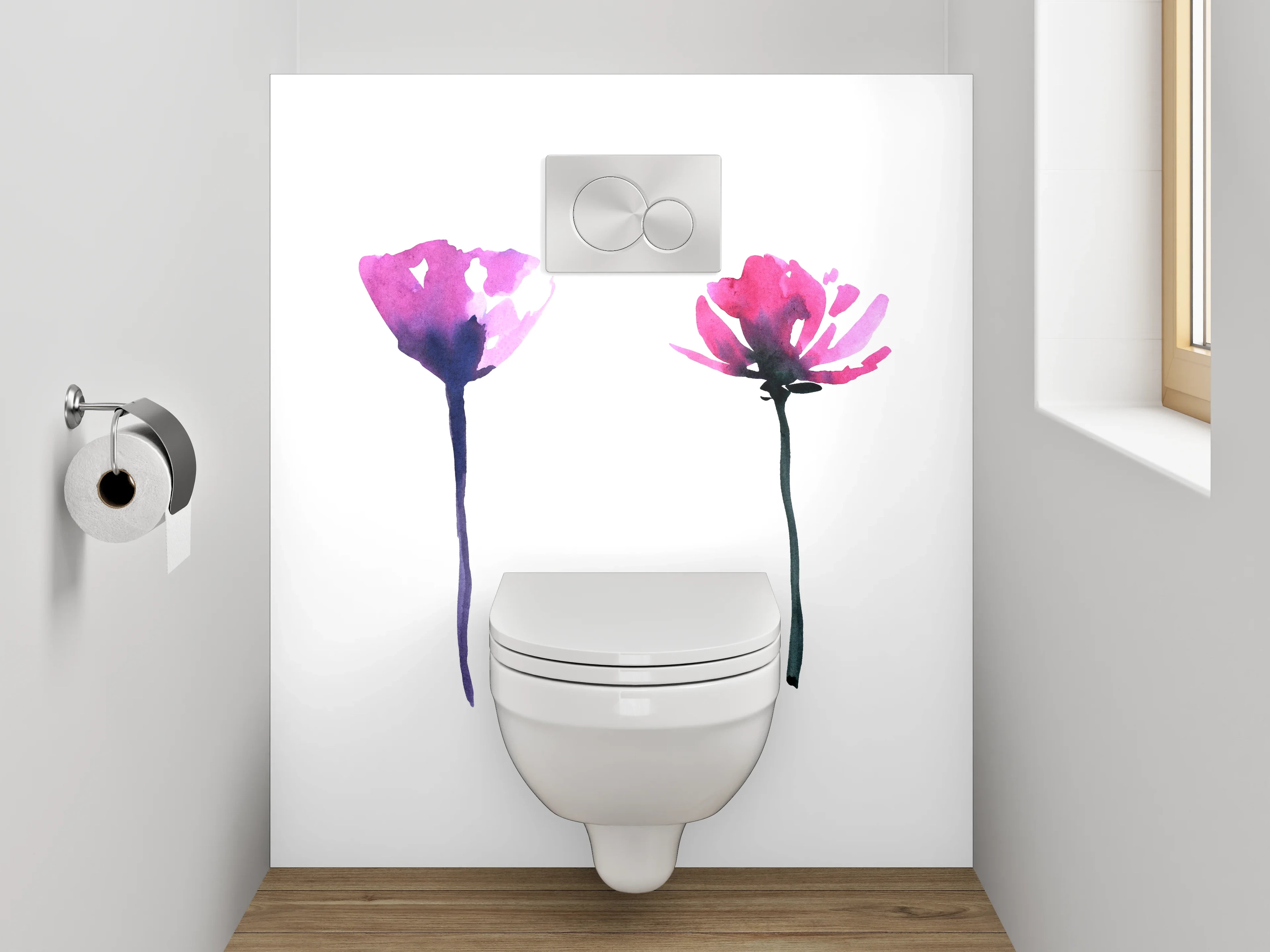 WC-Rückwand - Aquarell Blumen in Rosa und Pink