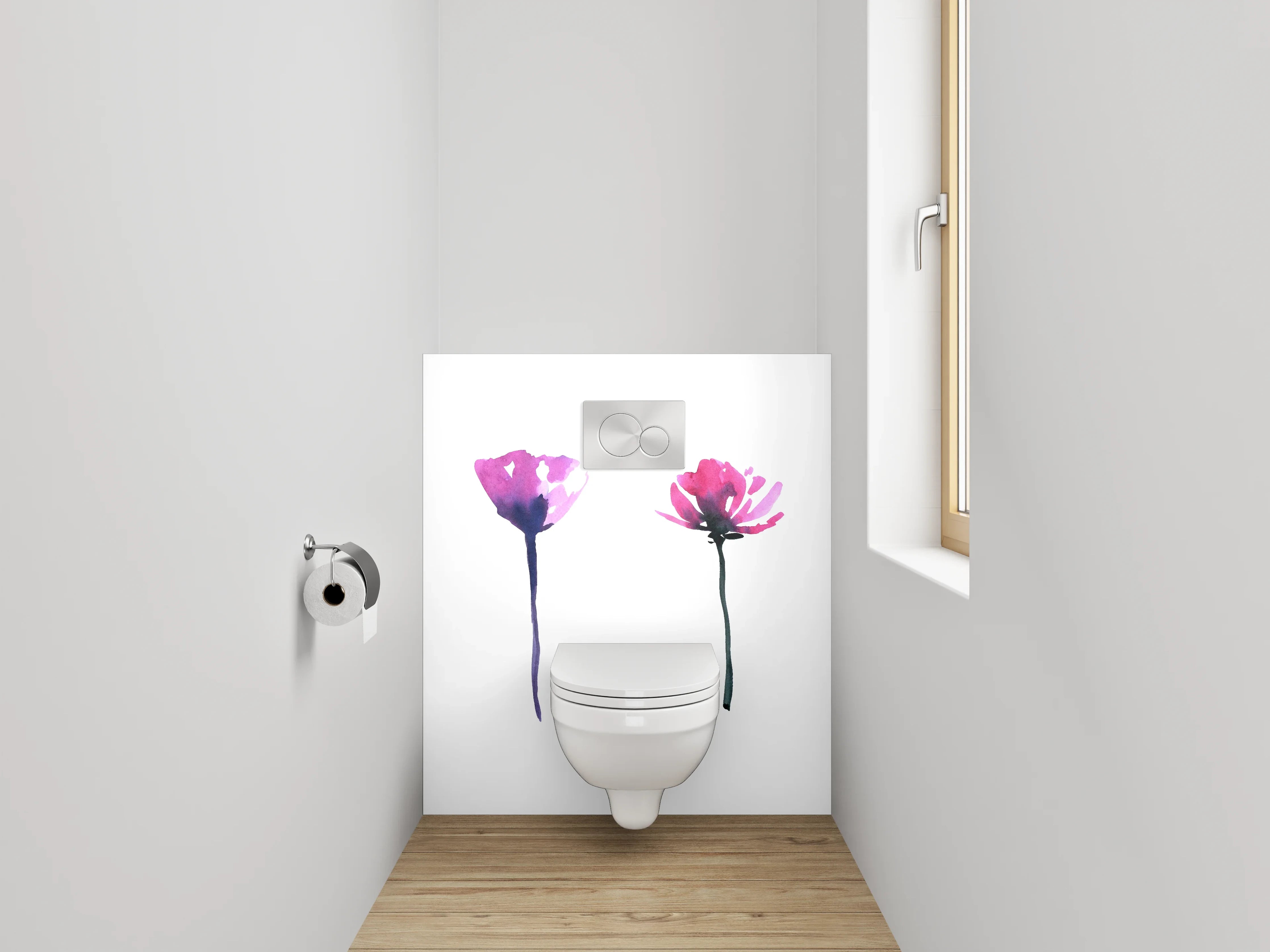 WC-Rückwand - Aquarell Blumen in Rosa und Pink