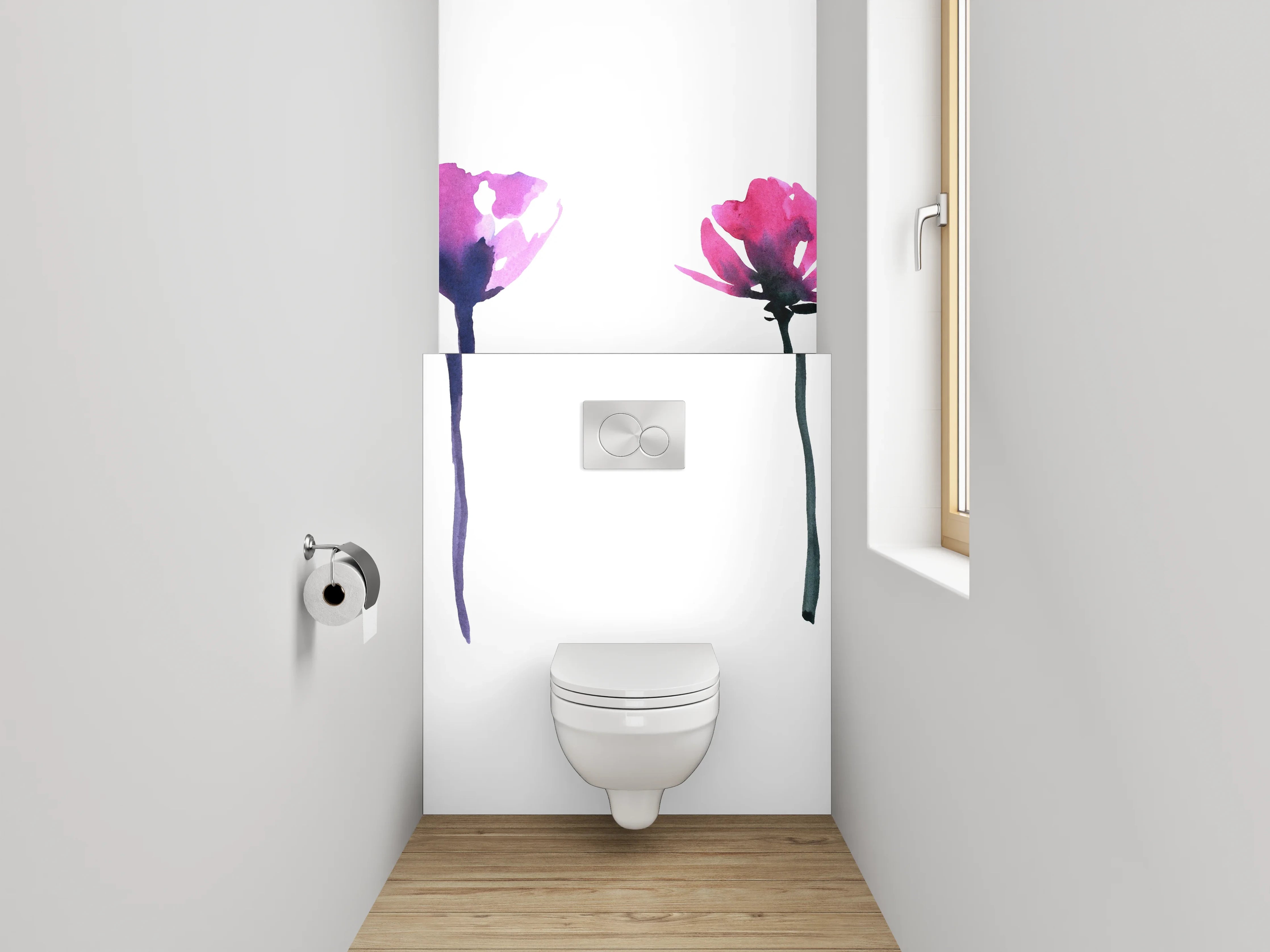 WC-Rückwand - Aquarell Blumen in Rosa und Pink