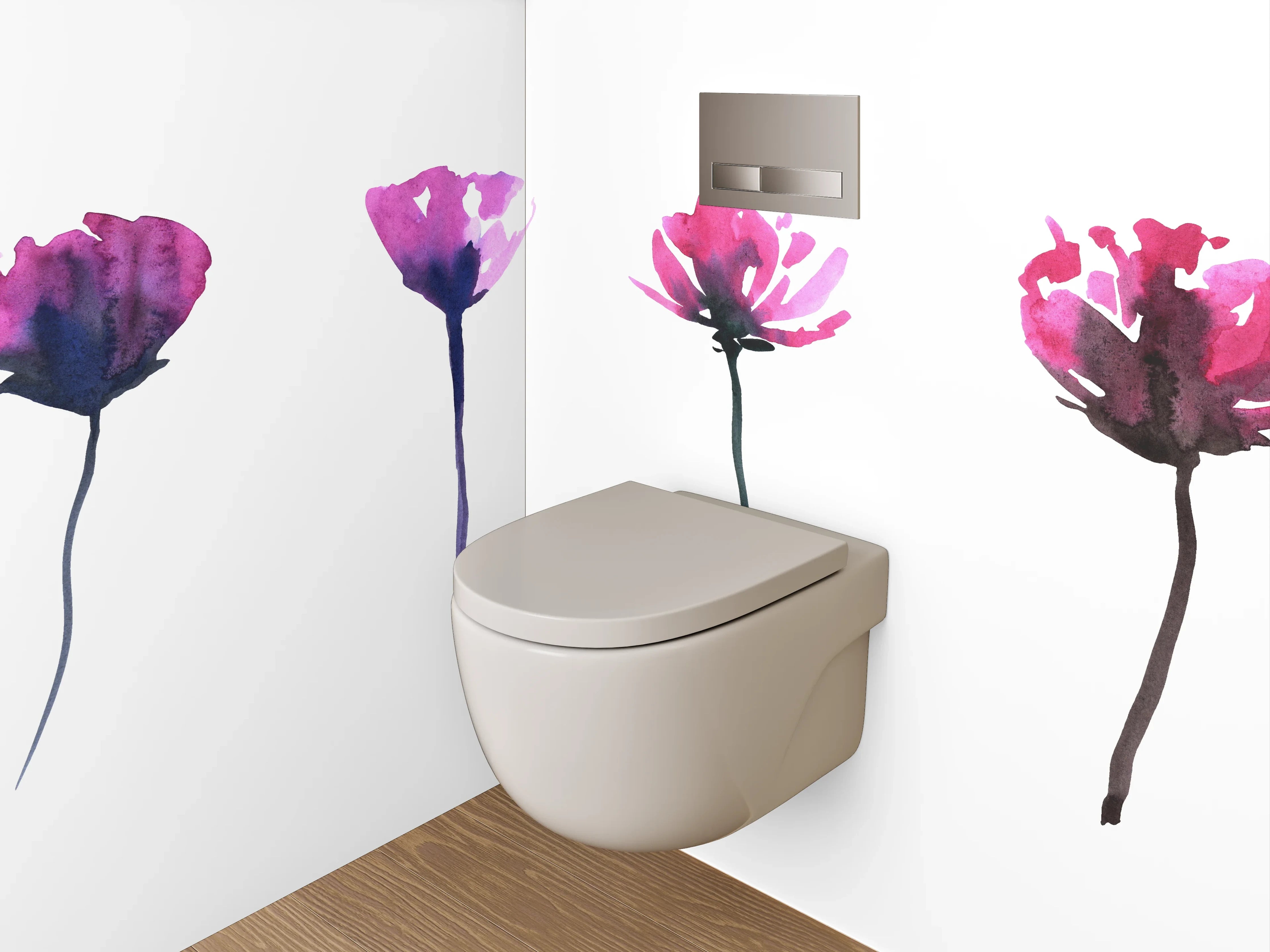 WC-Rückwand - Aquarell Blumen in Rosa und Pink