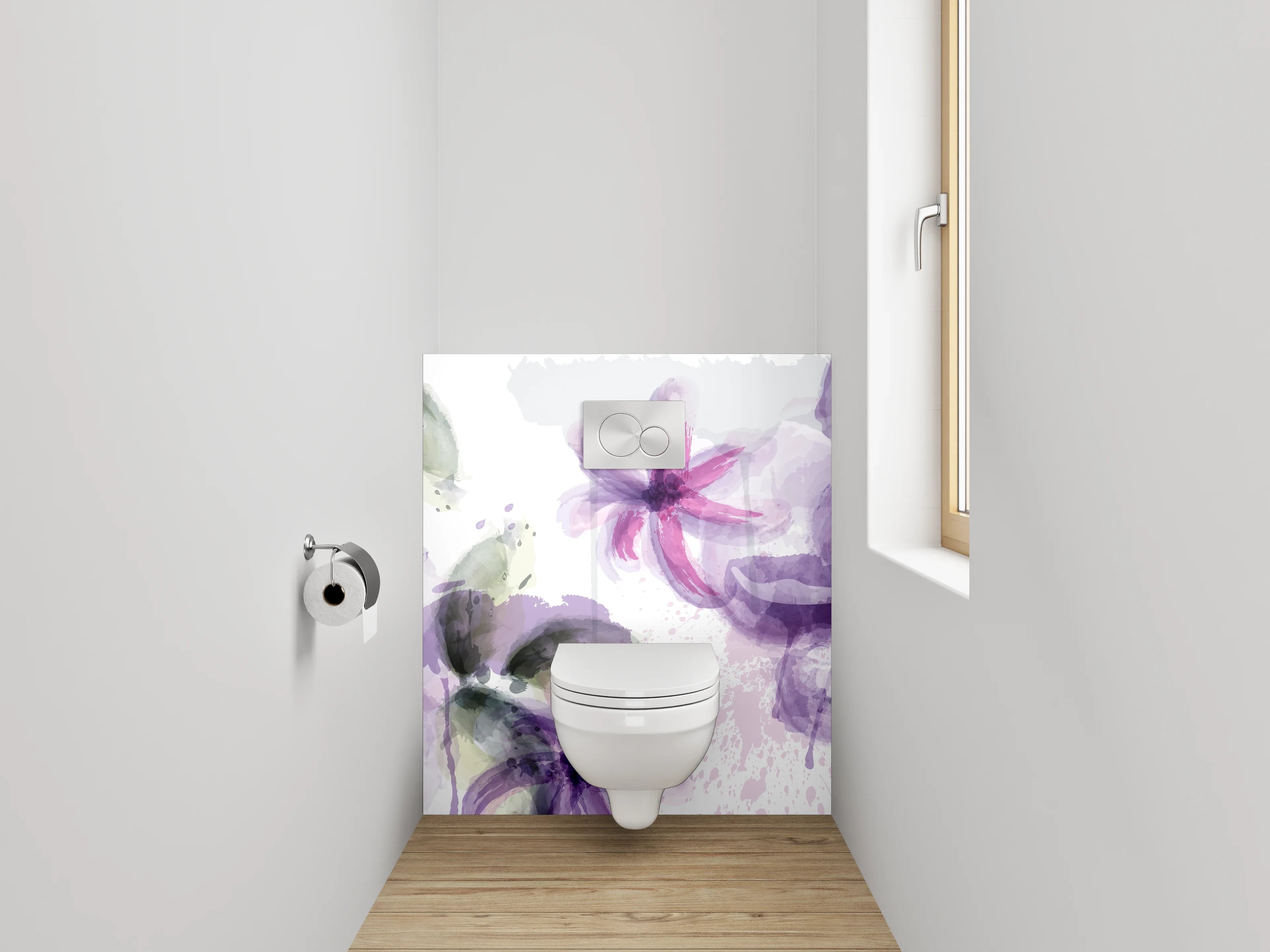 WC-Rückwand - Aquarell Blumen in Violett