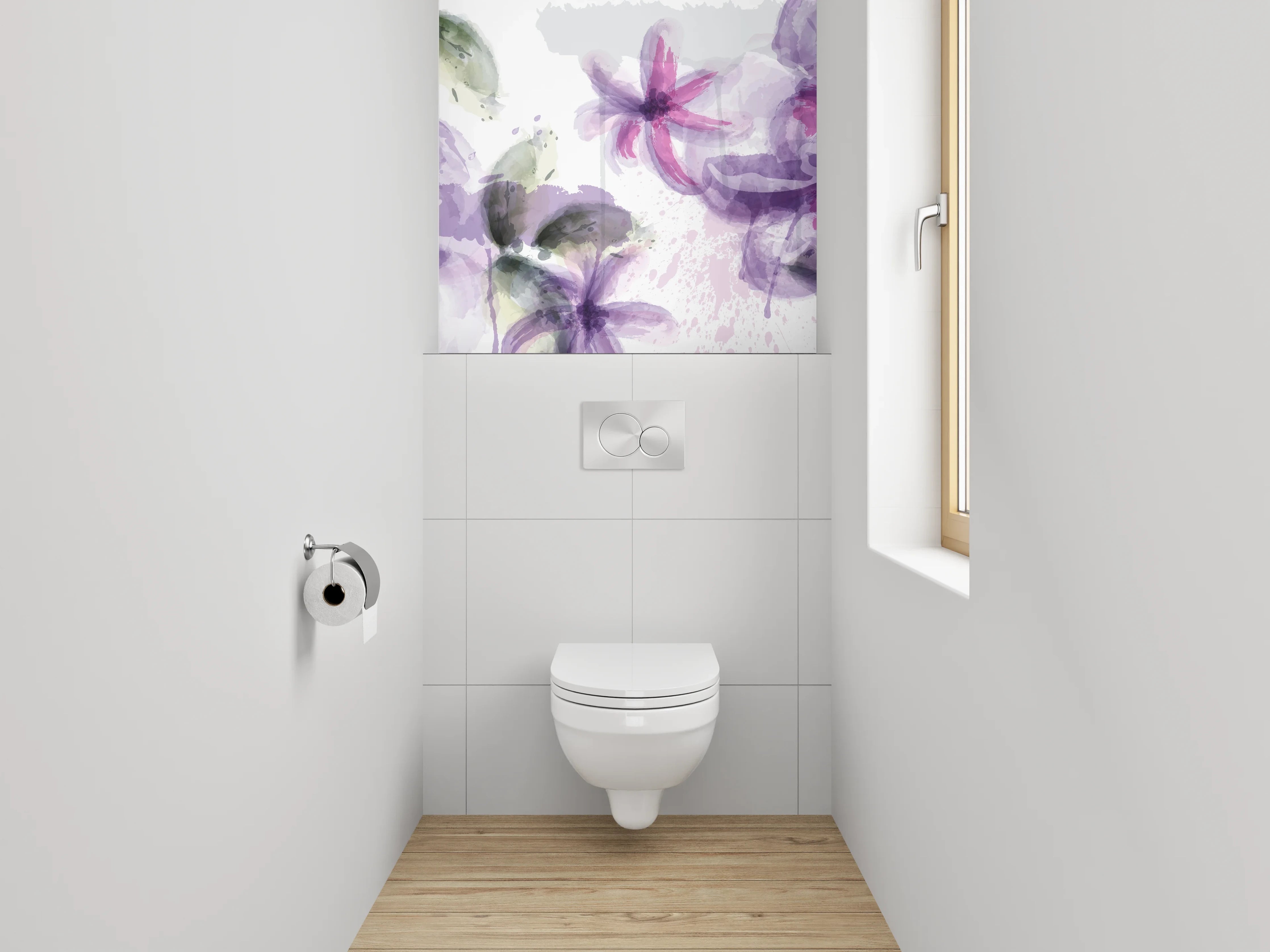 WC-Rückwand - Aquarell Blumen in Violett