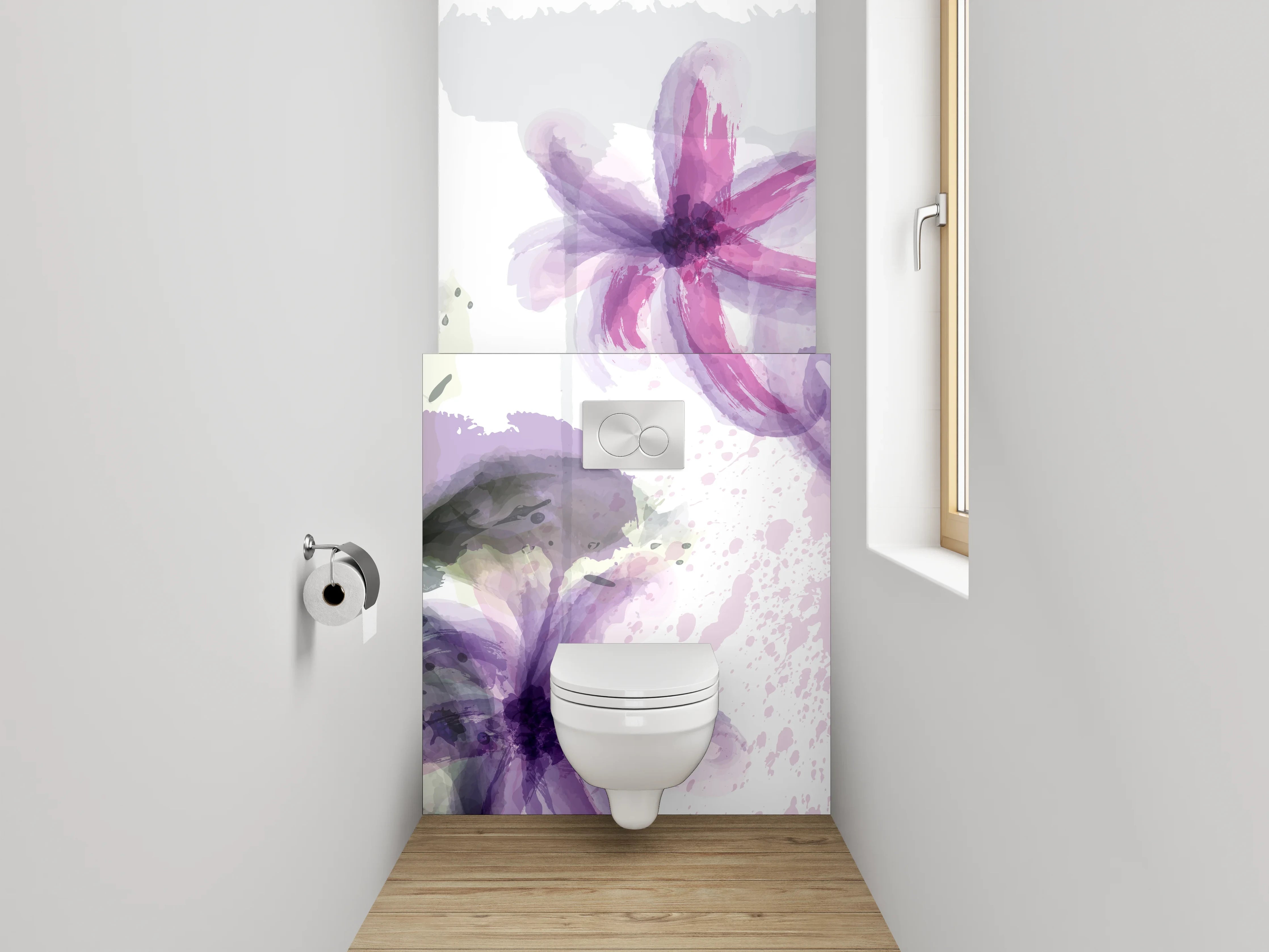 WC-Rückwand - Aquarell Blumen in Violett