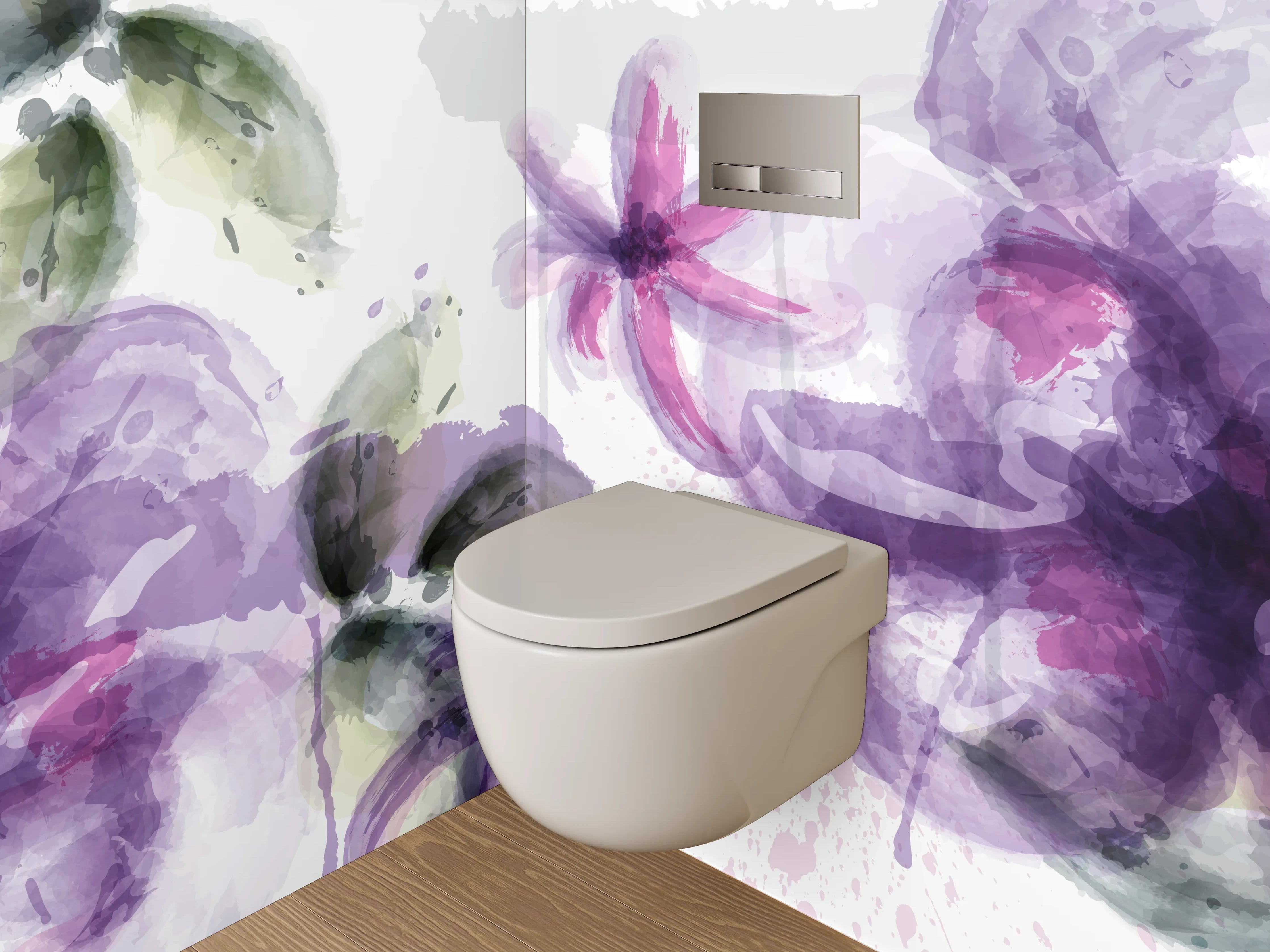 WC-Rückwand - Aquarell Blumen in Violett