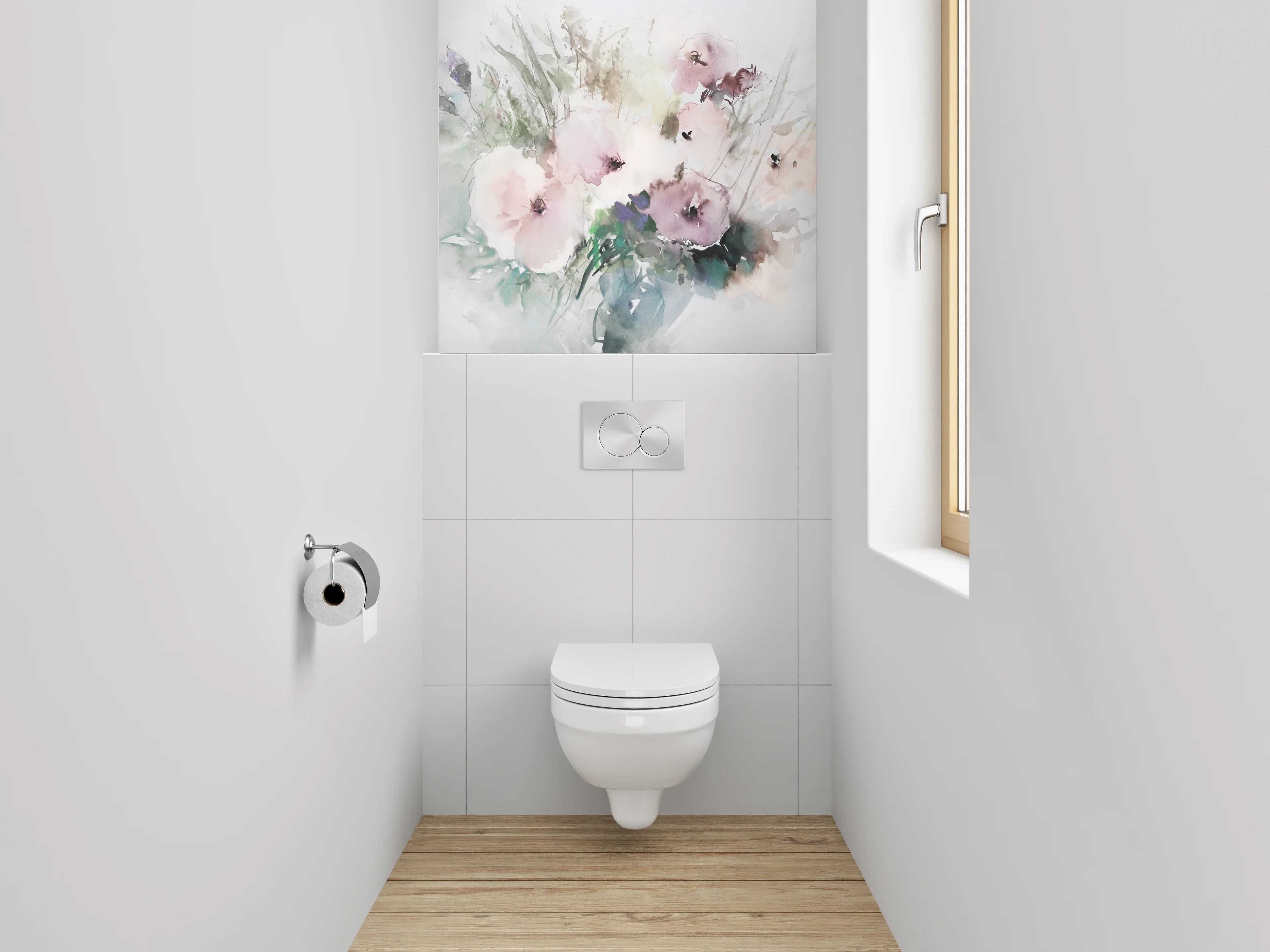 WC-Rückwand - Aquarell-Blumen in sanften Pastelltönen
