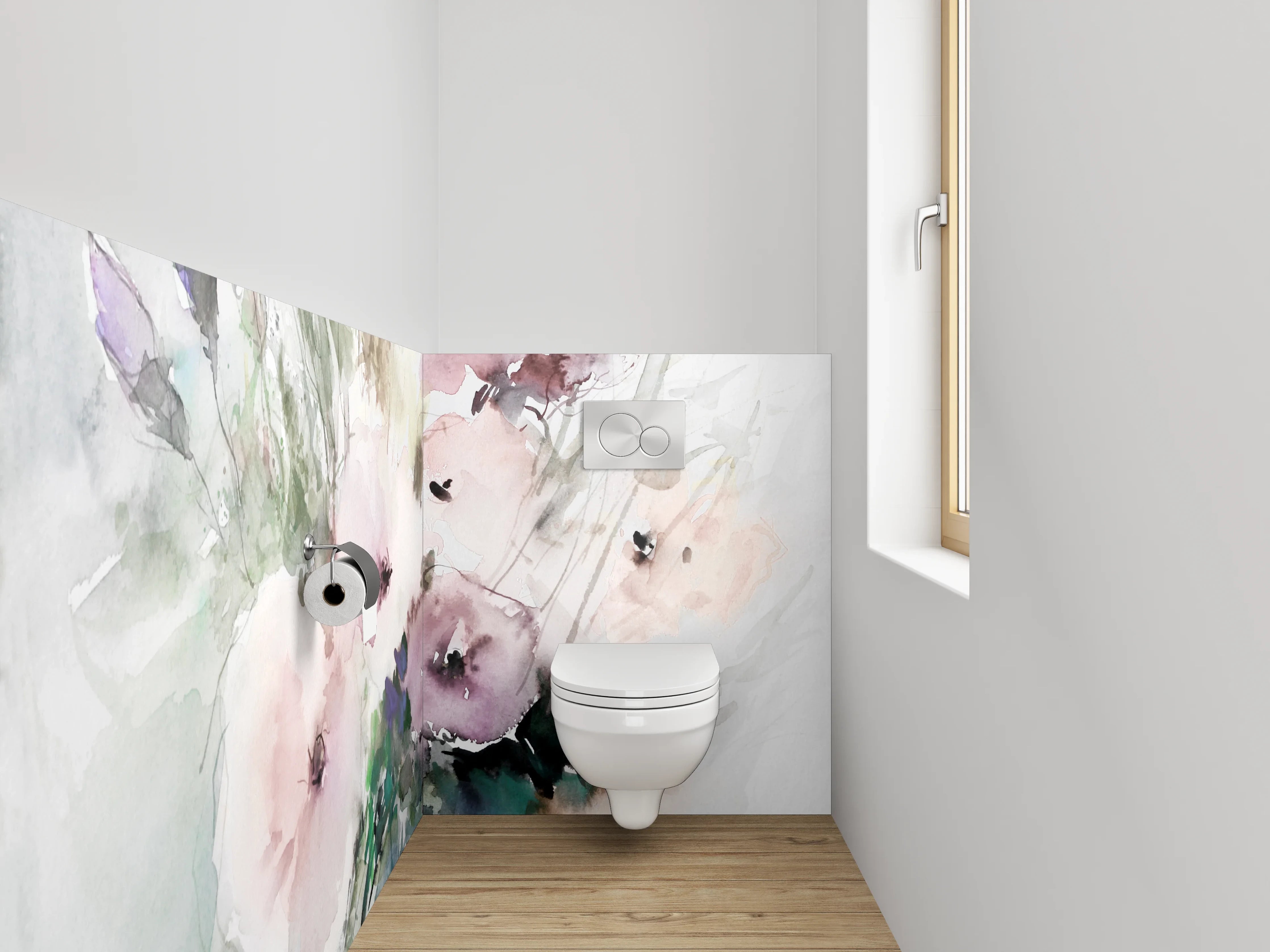 WC-Rückwand - Aquarell-Blumen in sanften Pastelltönen