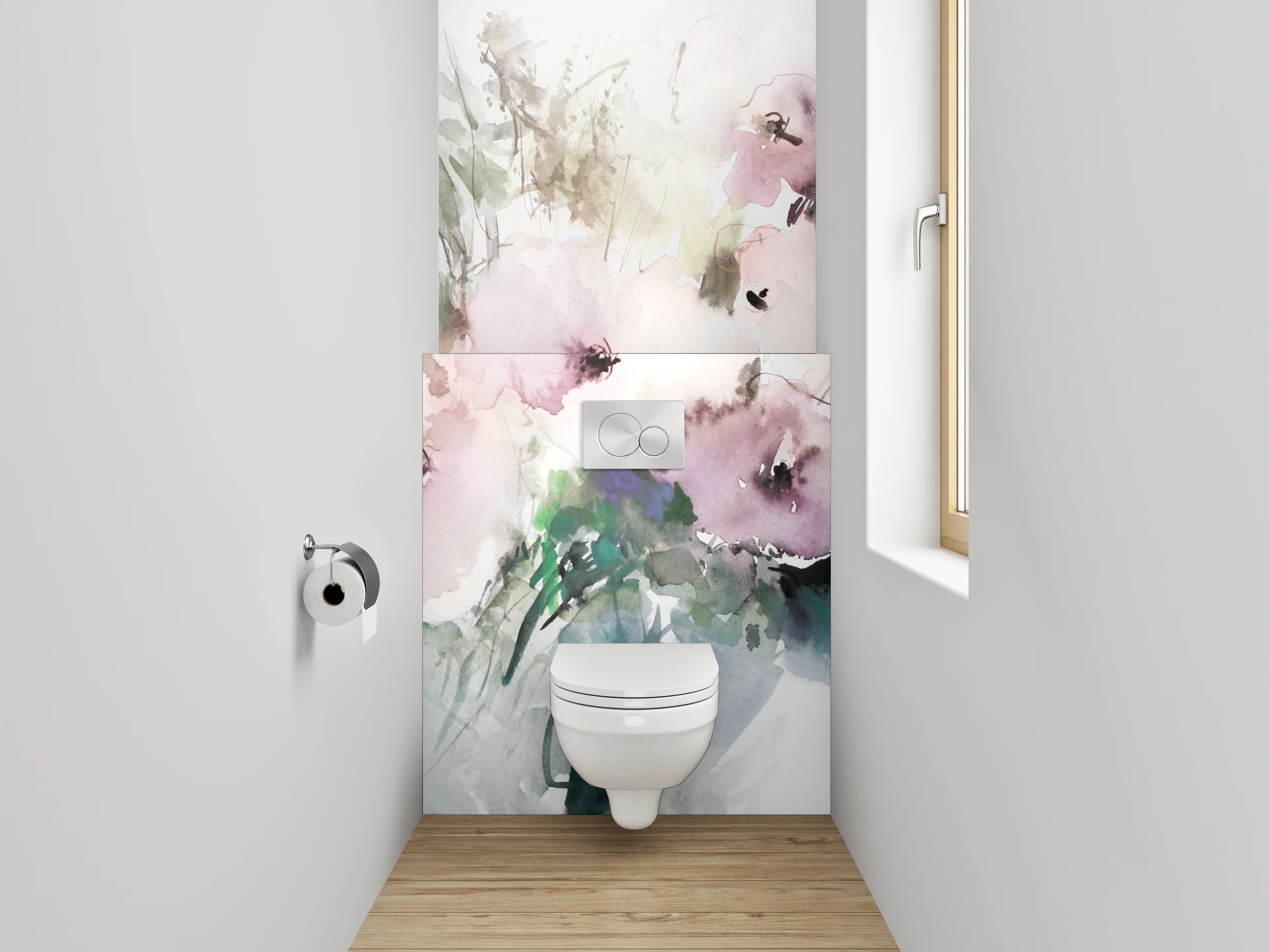 WC-Rückwand - Aquarell-Blumen in sanften Pastelltönen