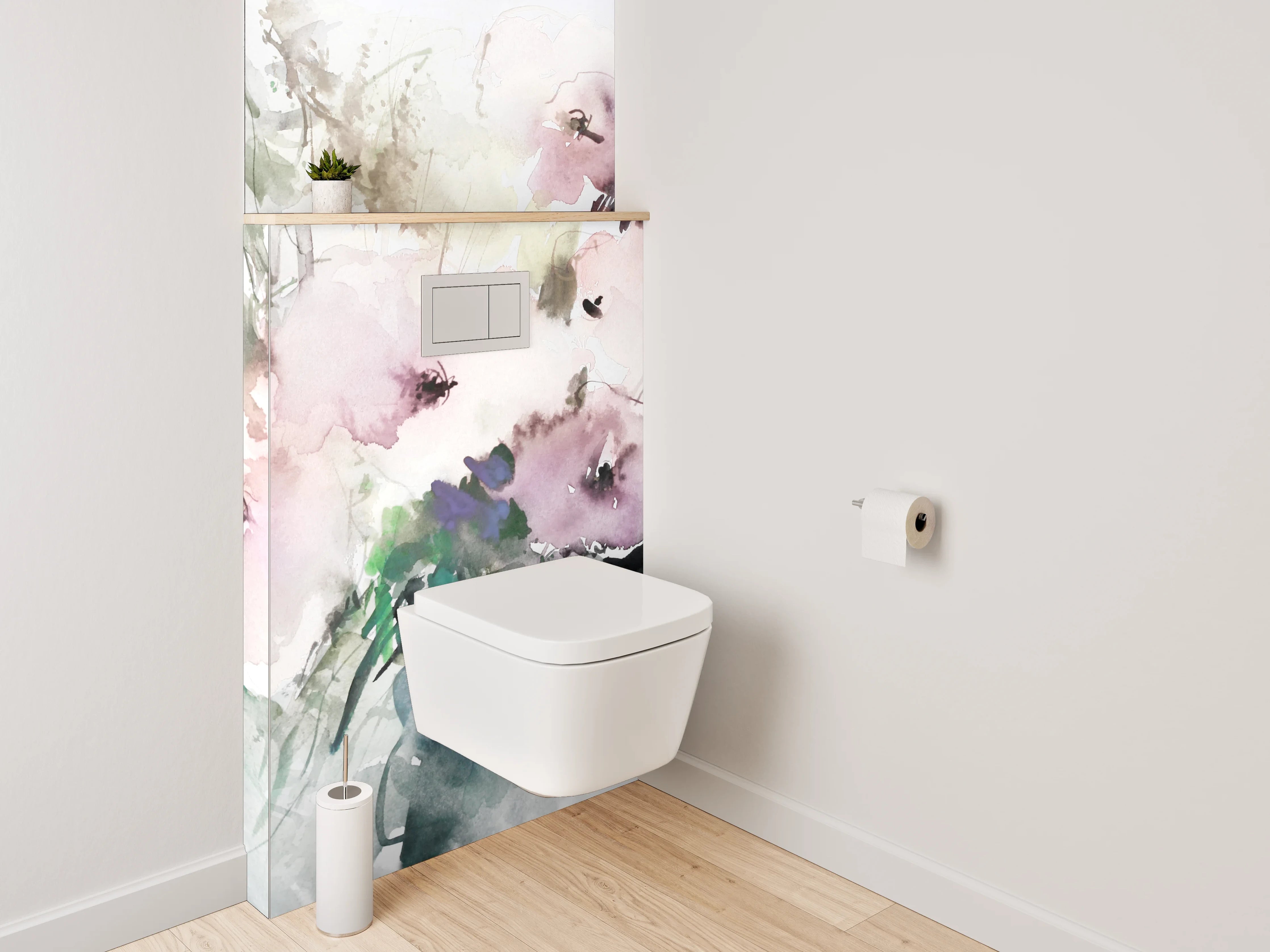 WC-Rückwand - Aquarell-Blumen in sanften Pastelltönen