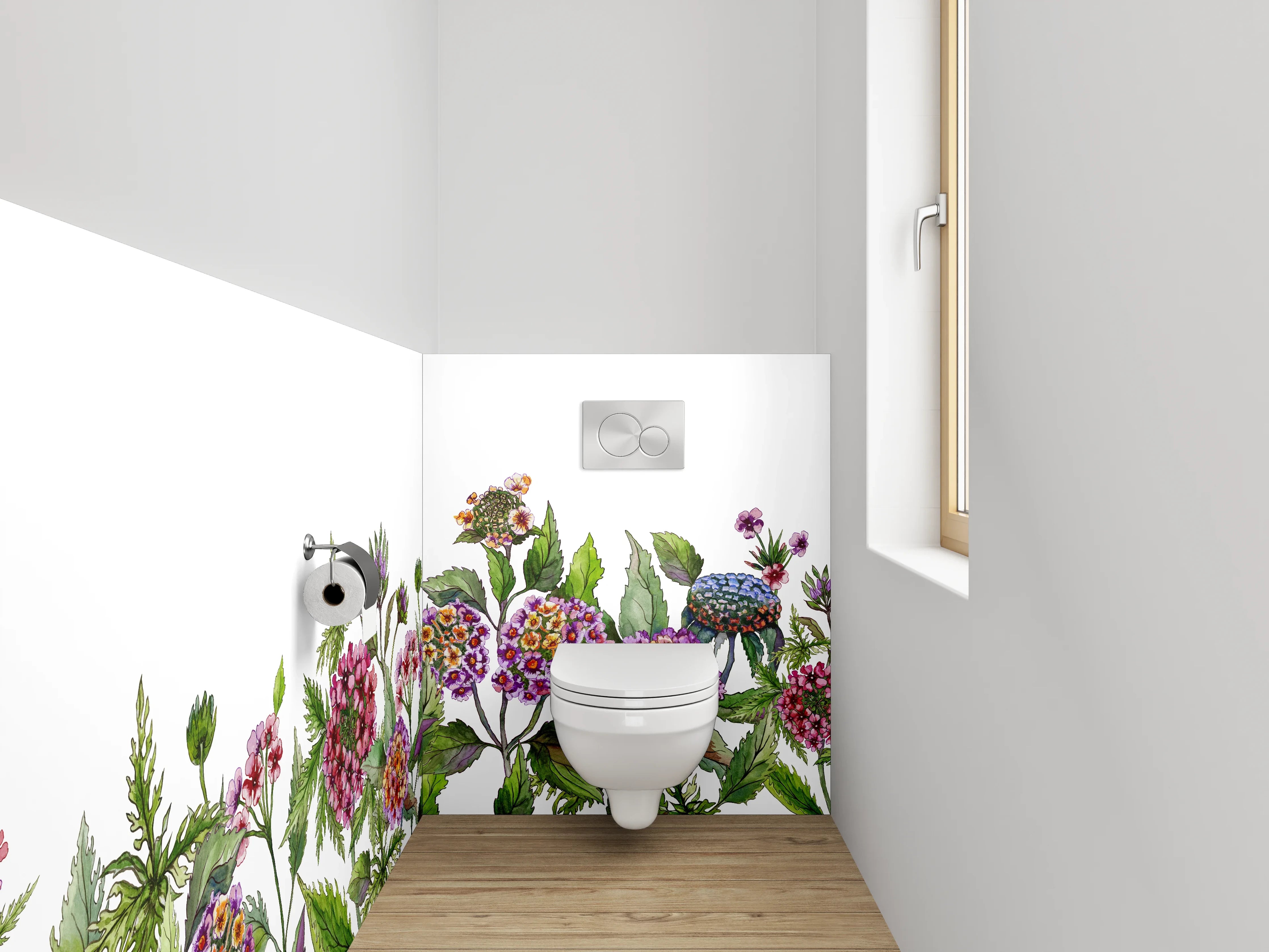 WC-Rückwand - Aquarell Blumenbordüre • Bunte Wildblumen