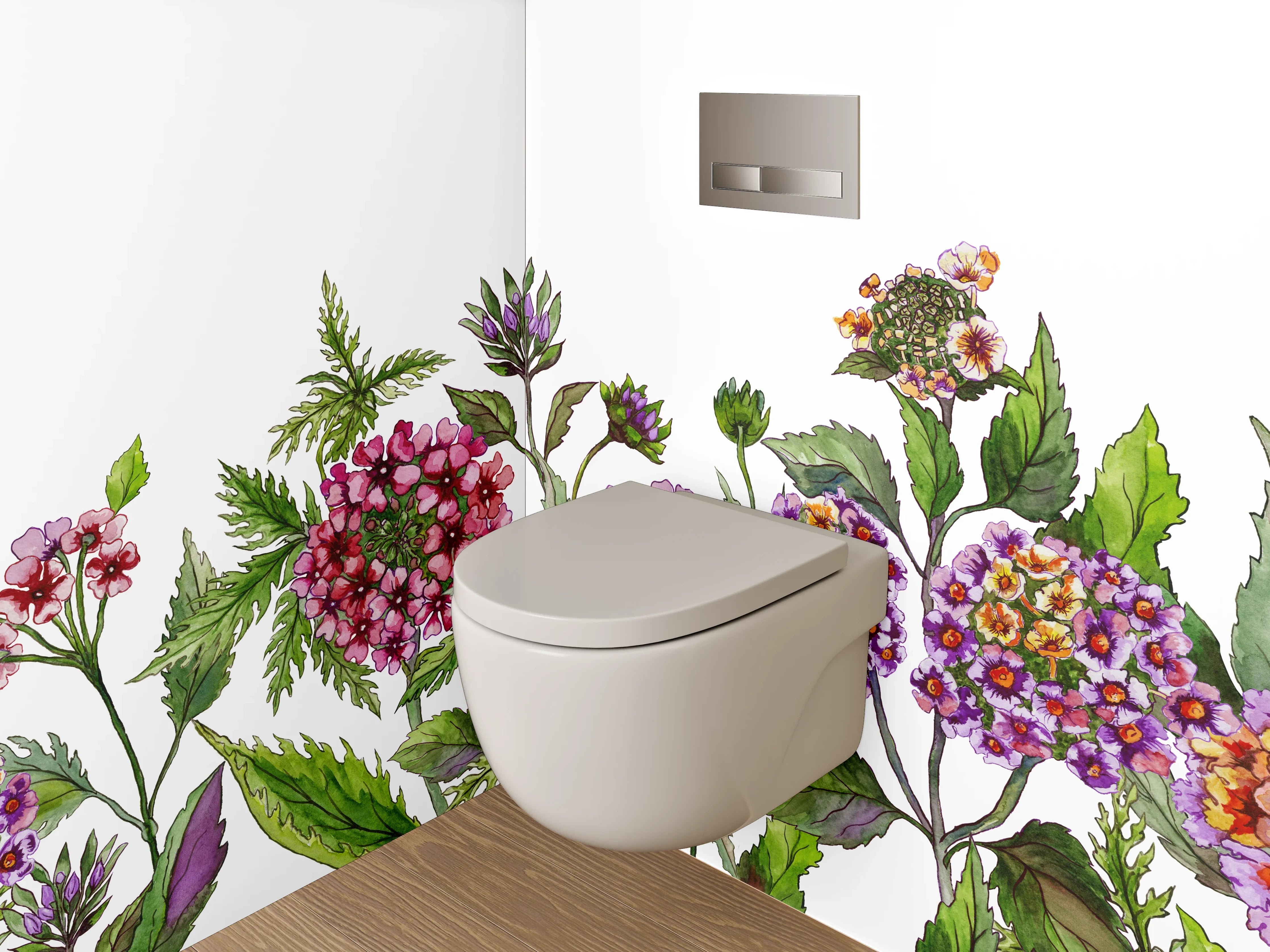 WC-Rückwand - Aquarell Blumenbordüre • Bunte Wildblumen