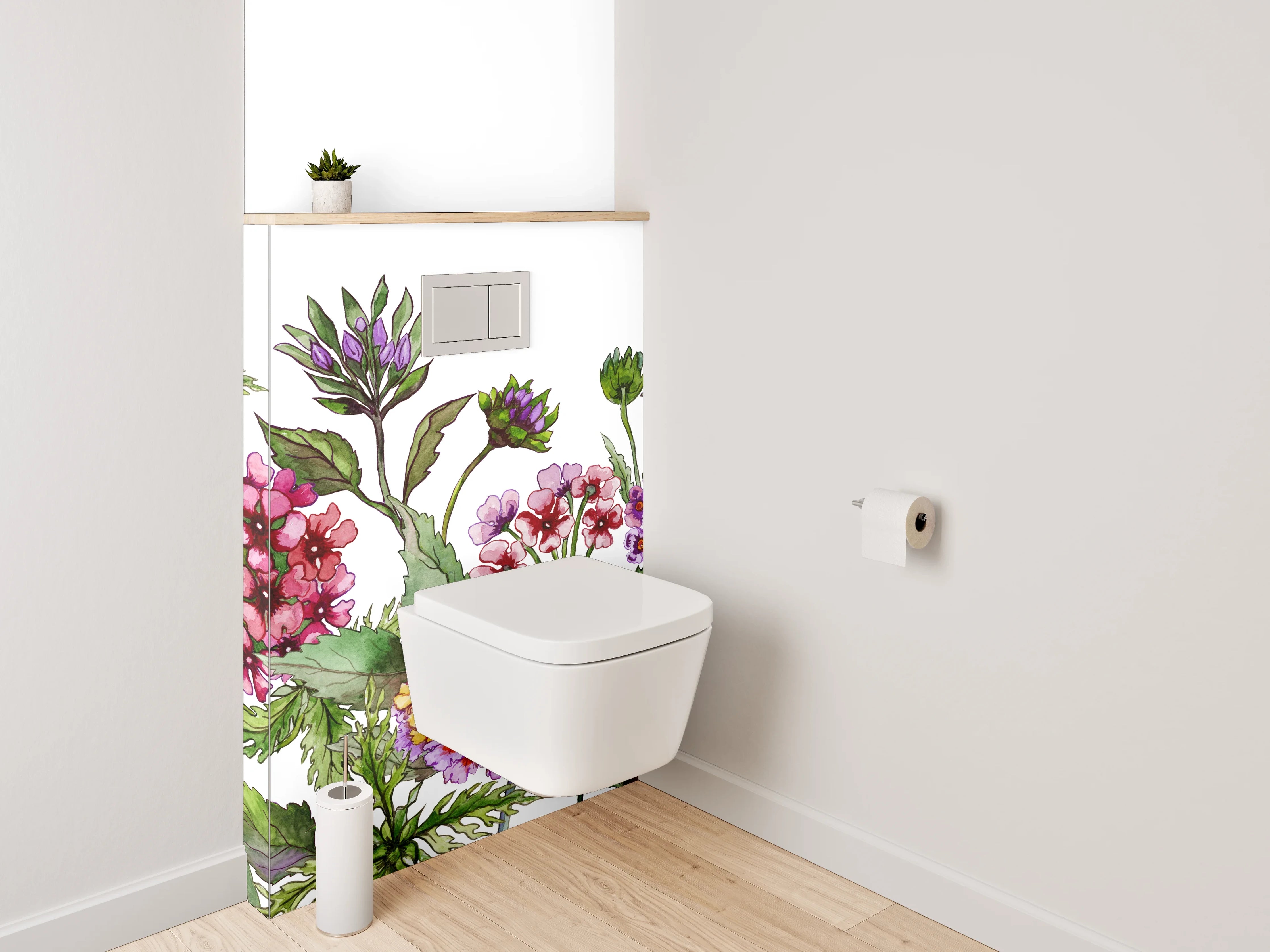 WC-Rückwand - Aquarell Blumenbordüre • Bunte Wildblumen