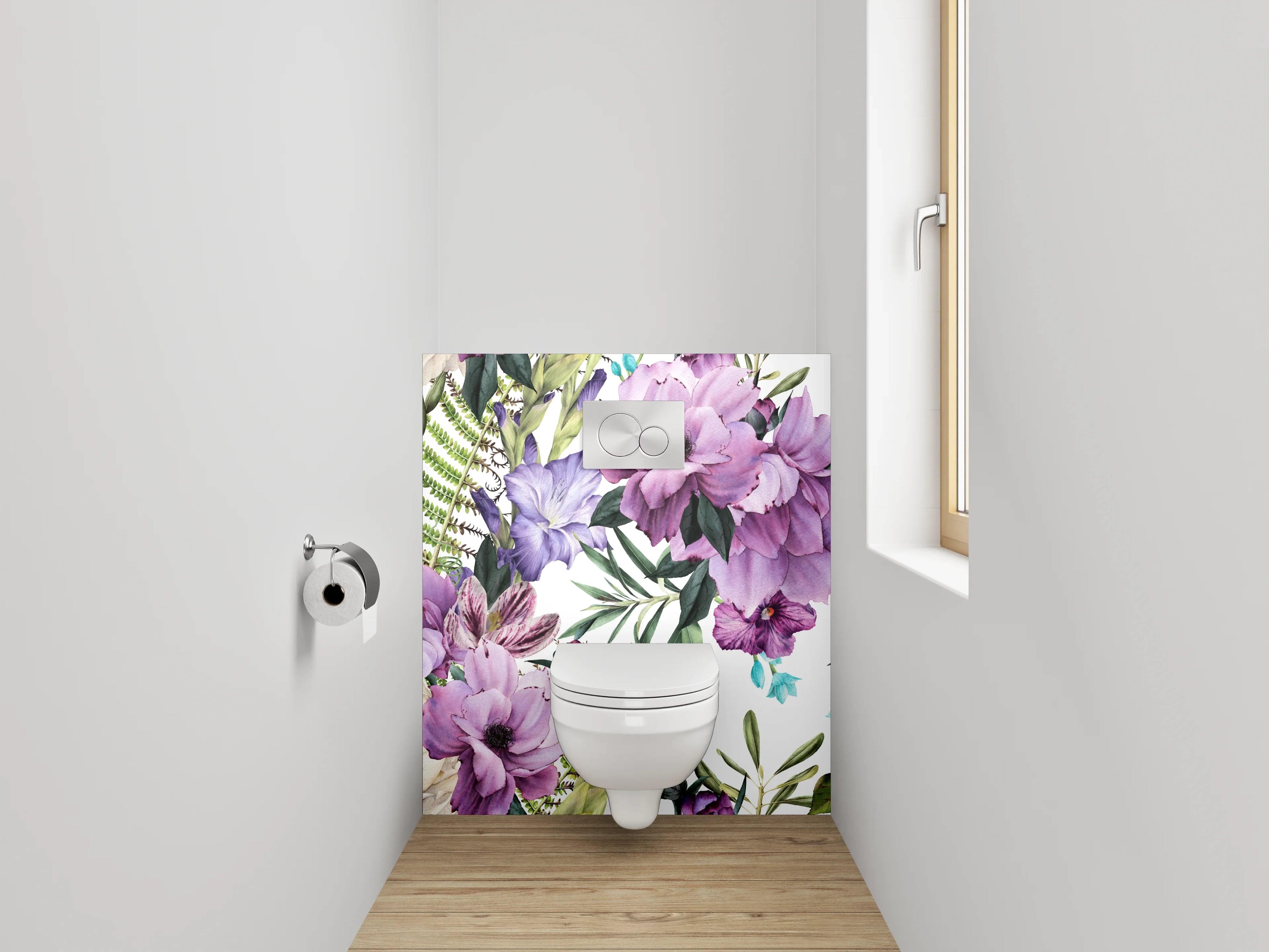 WC-Rückwand - Aquarell Blumenmuster Lila Creme