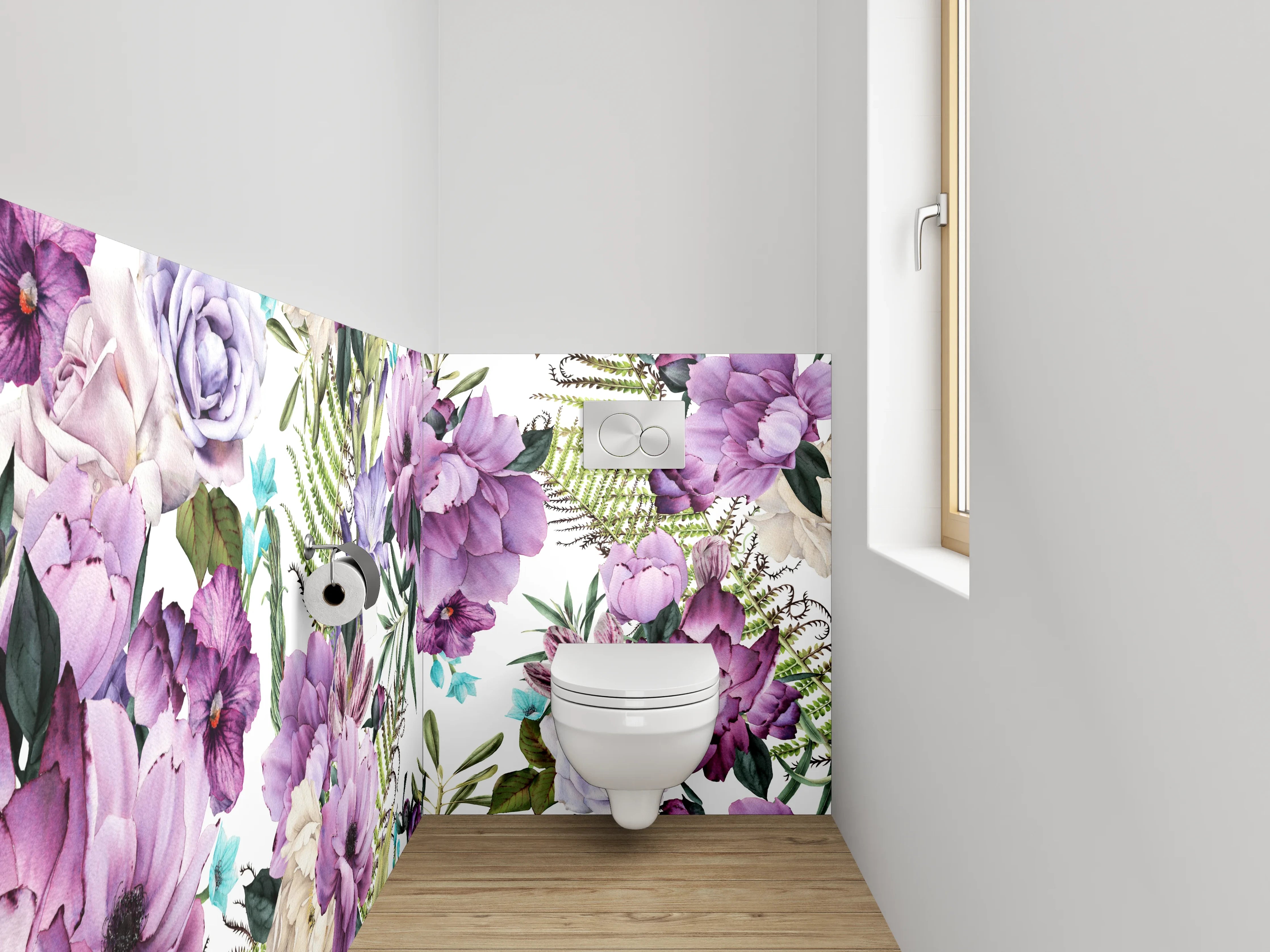 WC-Rückwand - Aquarell Blumenmuster Lila Creme
