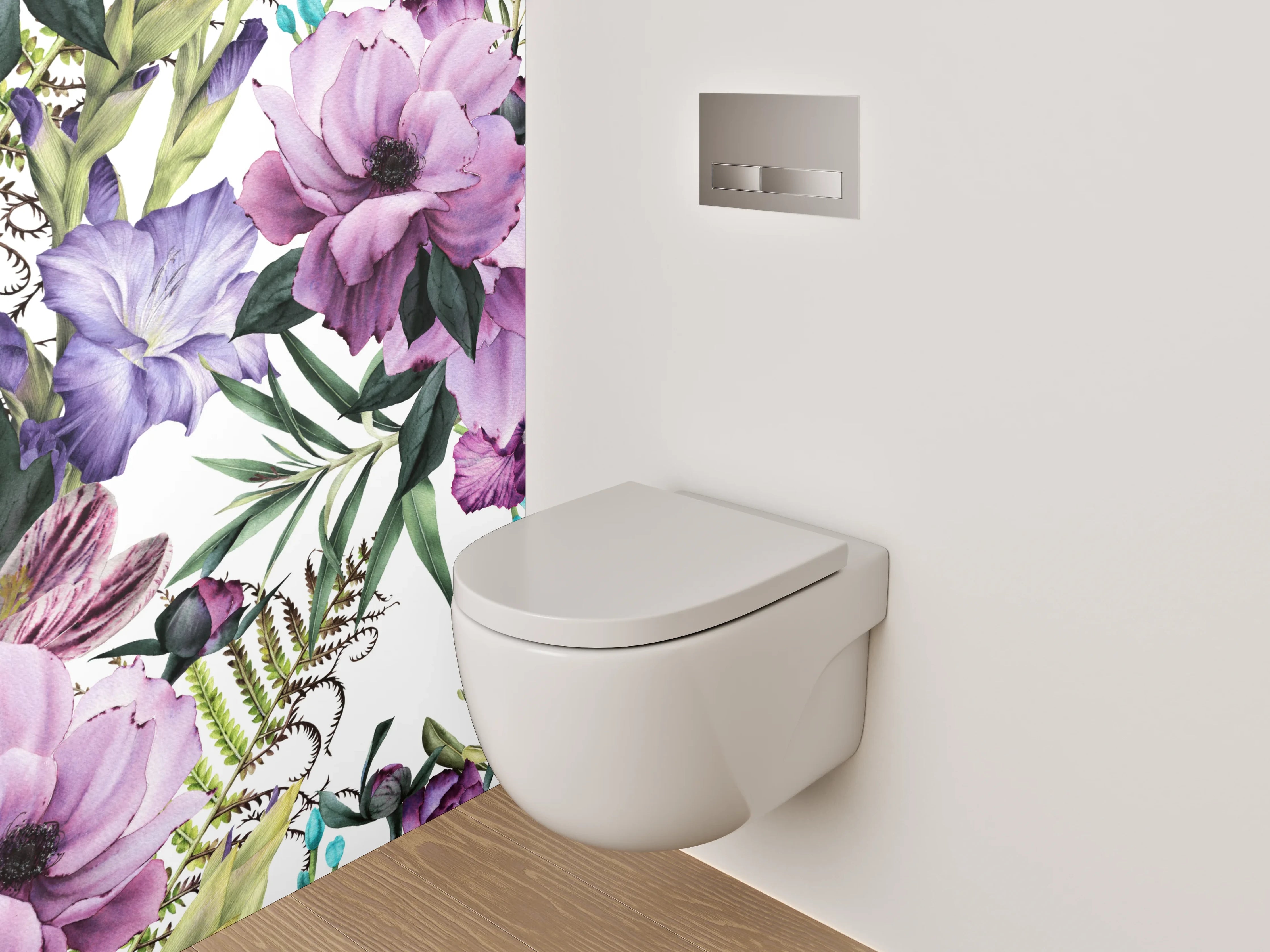 WC-Rückwand - Aquarell Blumenmuster Lila Creme