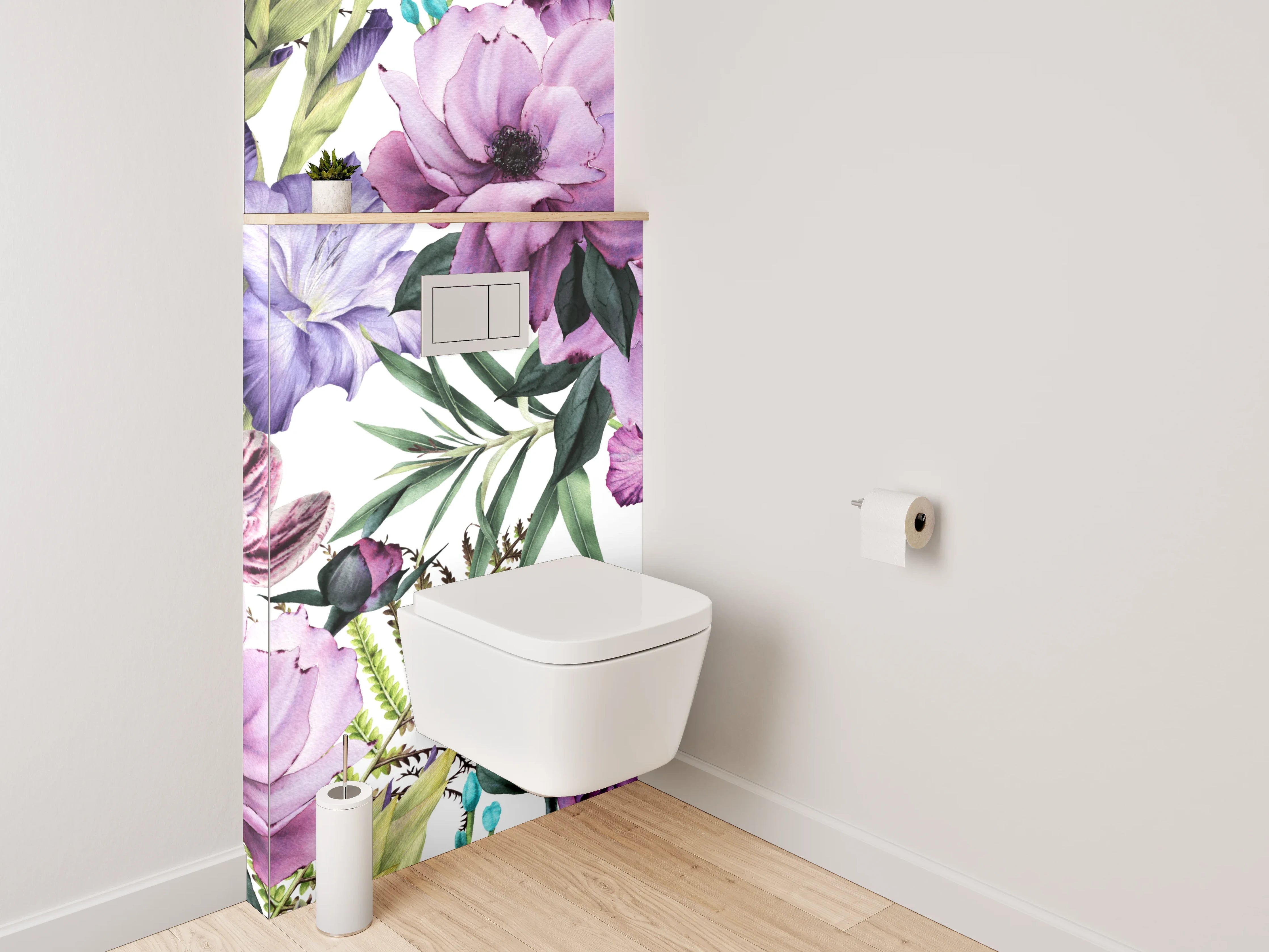 WC-Rückwand - Aquarell Blumenmuster Lila Creme