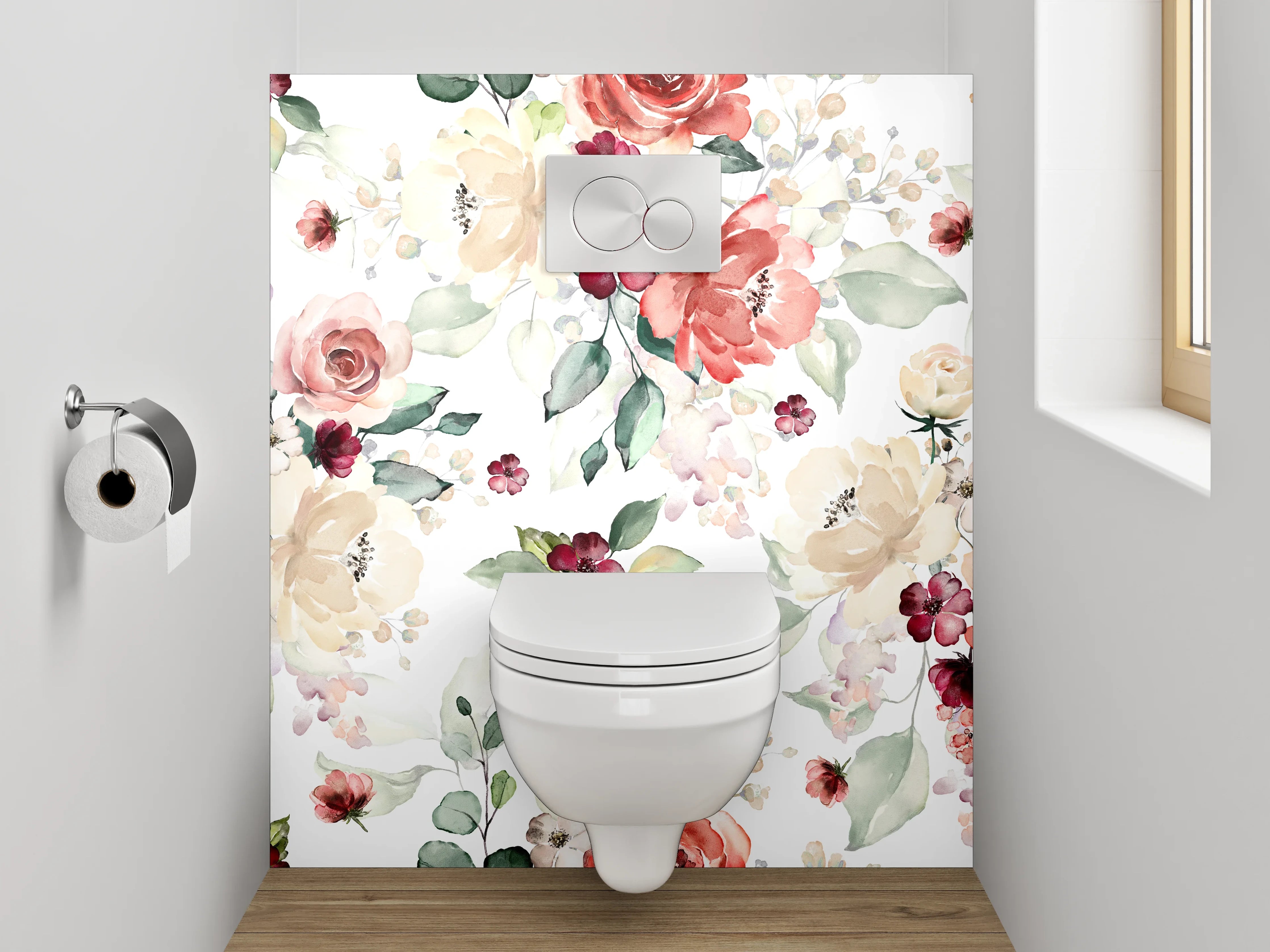 WC-Rückwand - Aquarell Blumenmuster Pastell Romantik