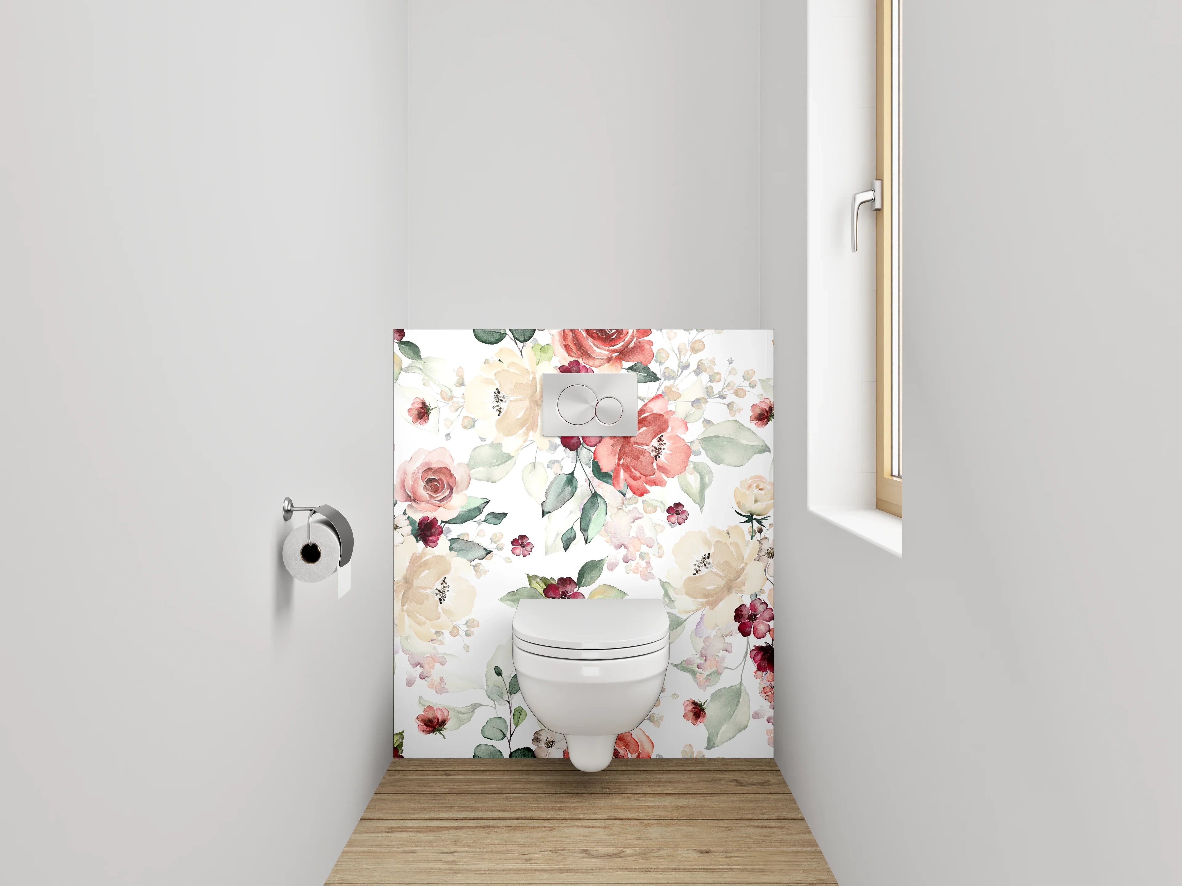 WC-Rückwand - Aquarell Blumenmuster Pastell Romantik