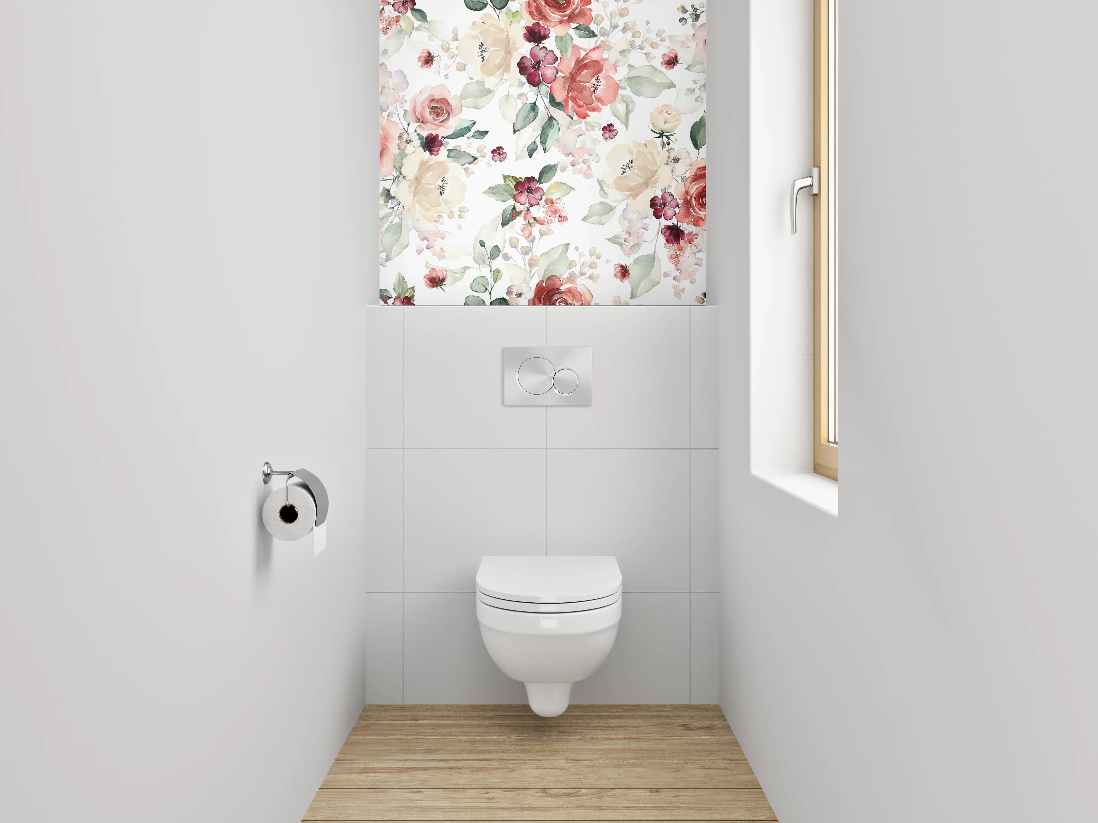 WC-Rückwand - Aquarell Blumenmuster Pastell Romantik