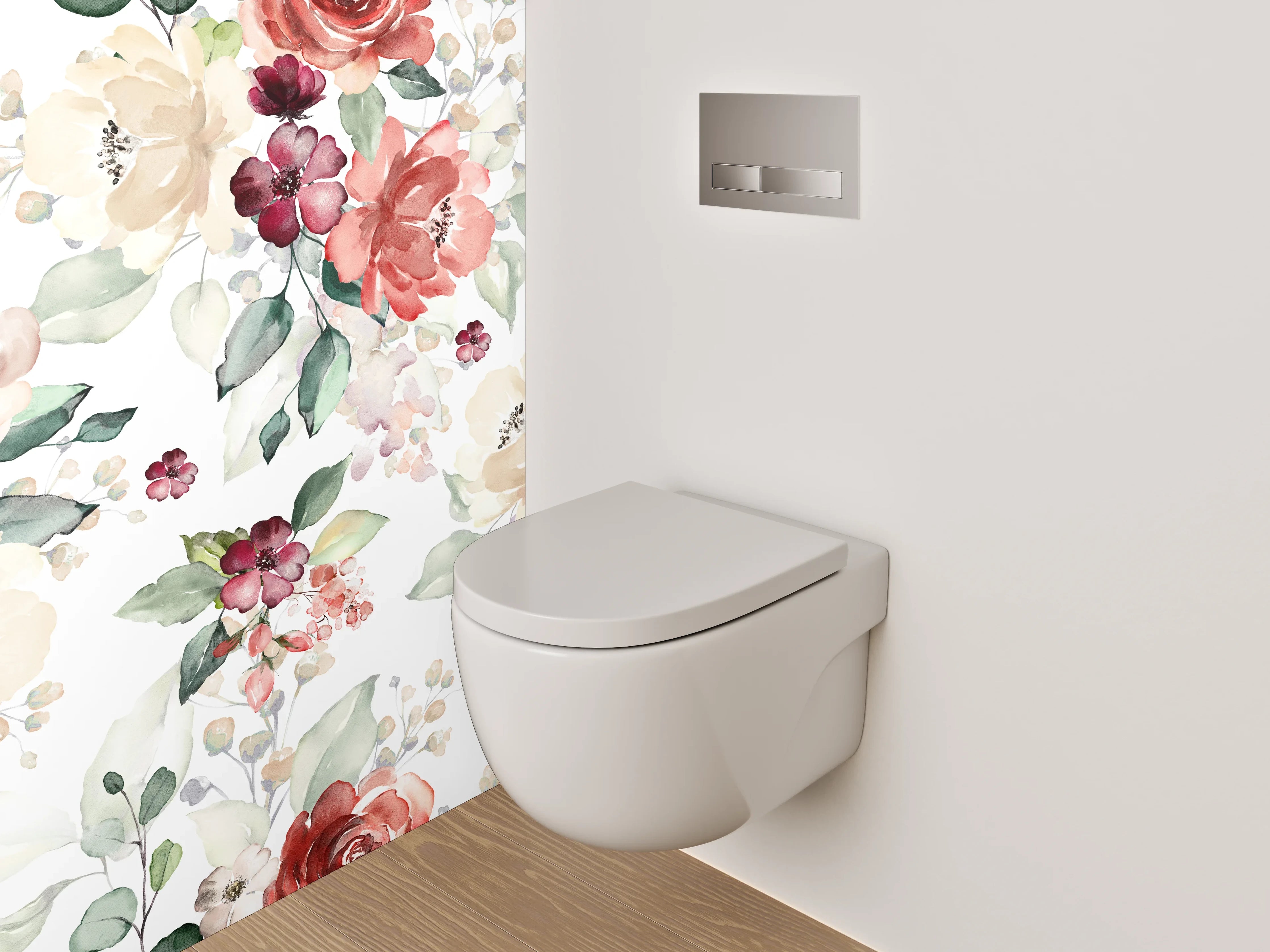 WC-Rückwand - Aquarell Blumenmuster Pastell Romantik