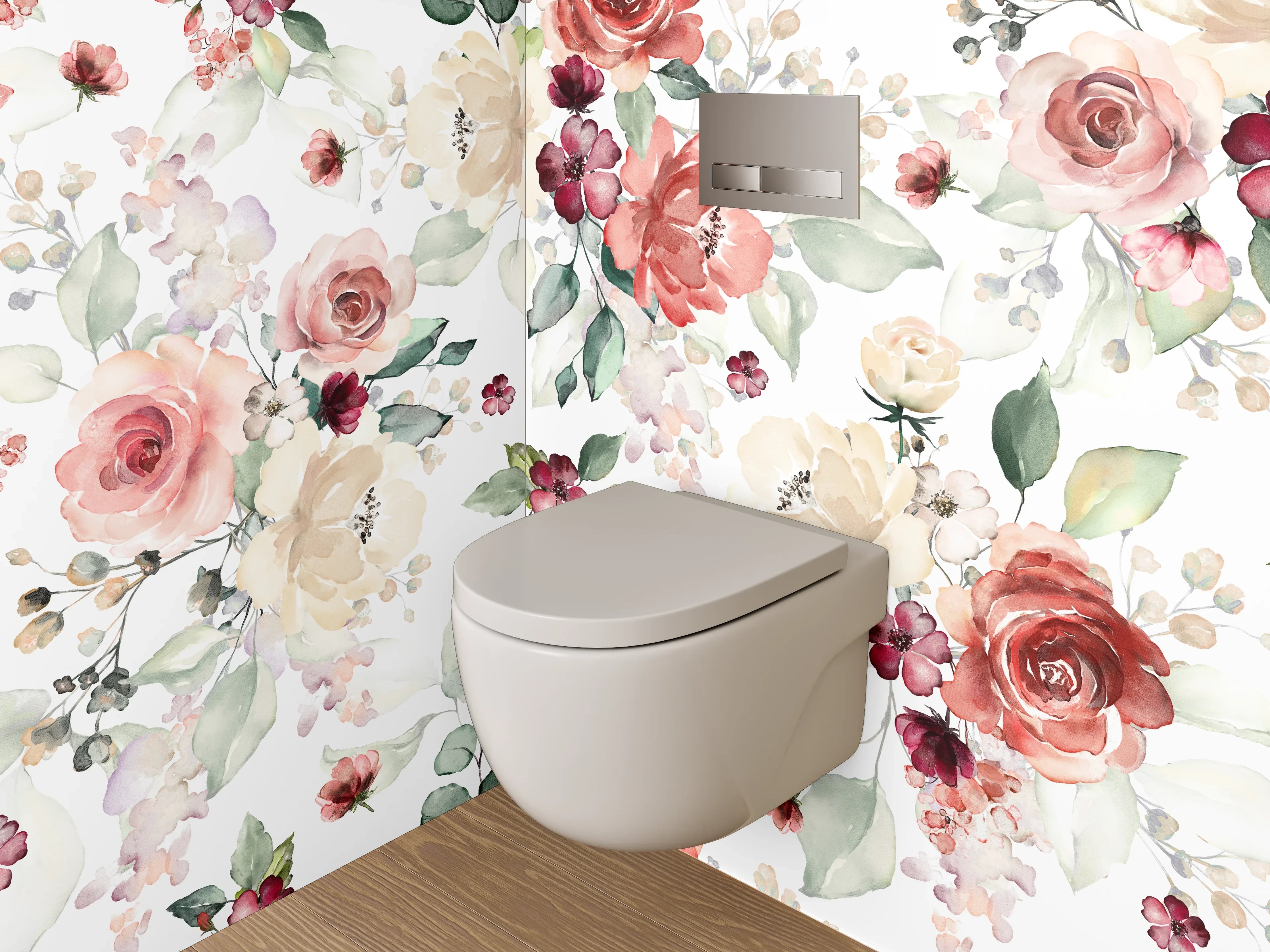 WC-Rückwand - Aquarell Blumenmuster Pastell Romantik