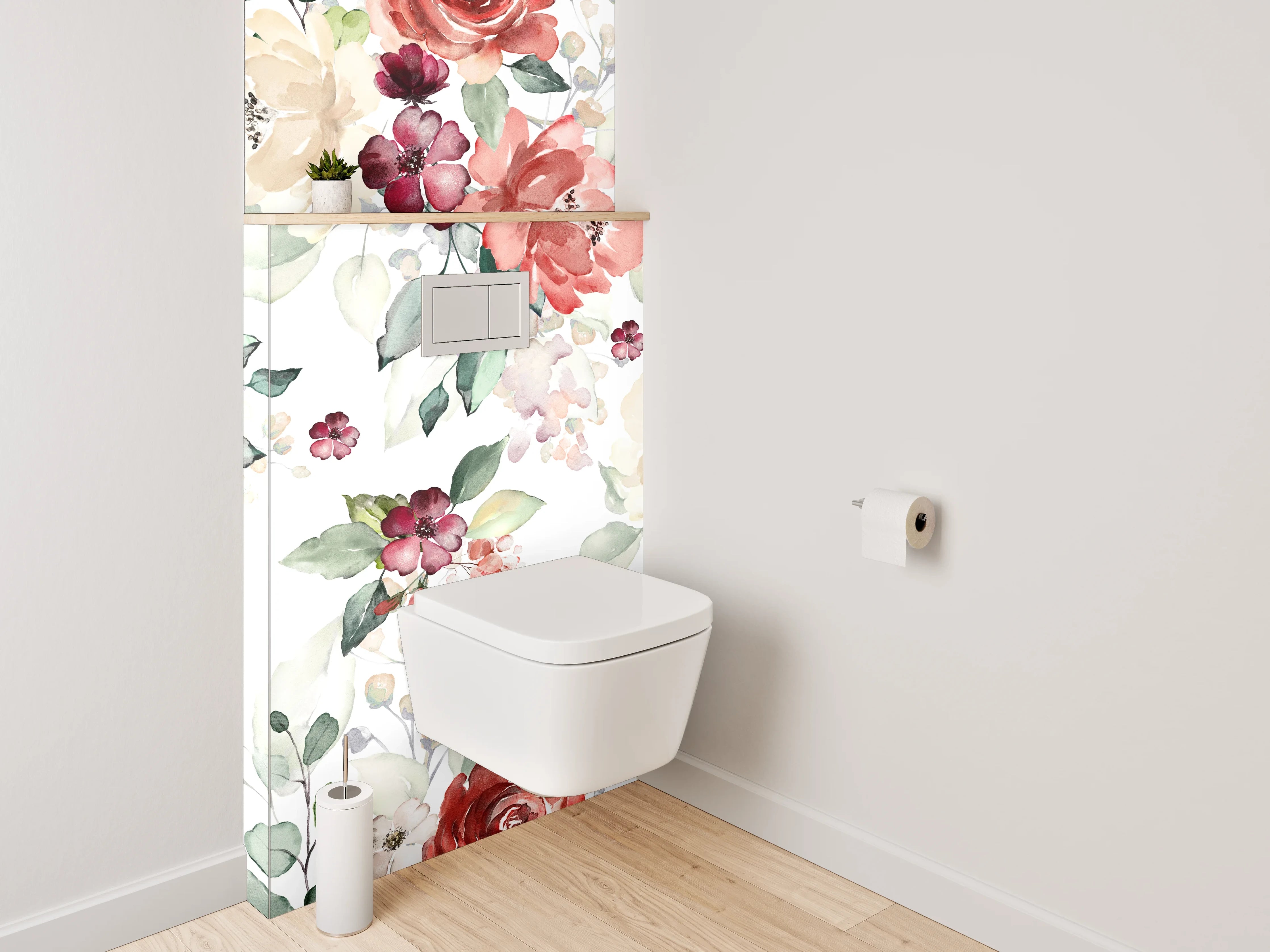 WC-Rückwand - Aquarell Blumenmuster Pastell Romantik