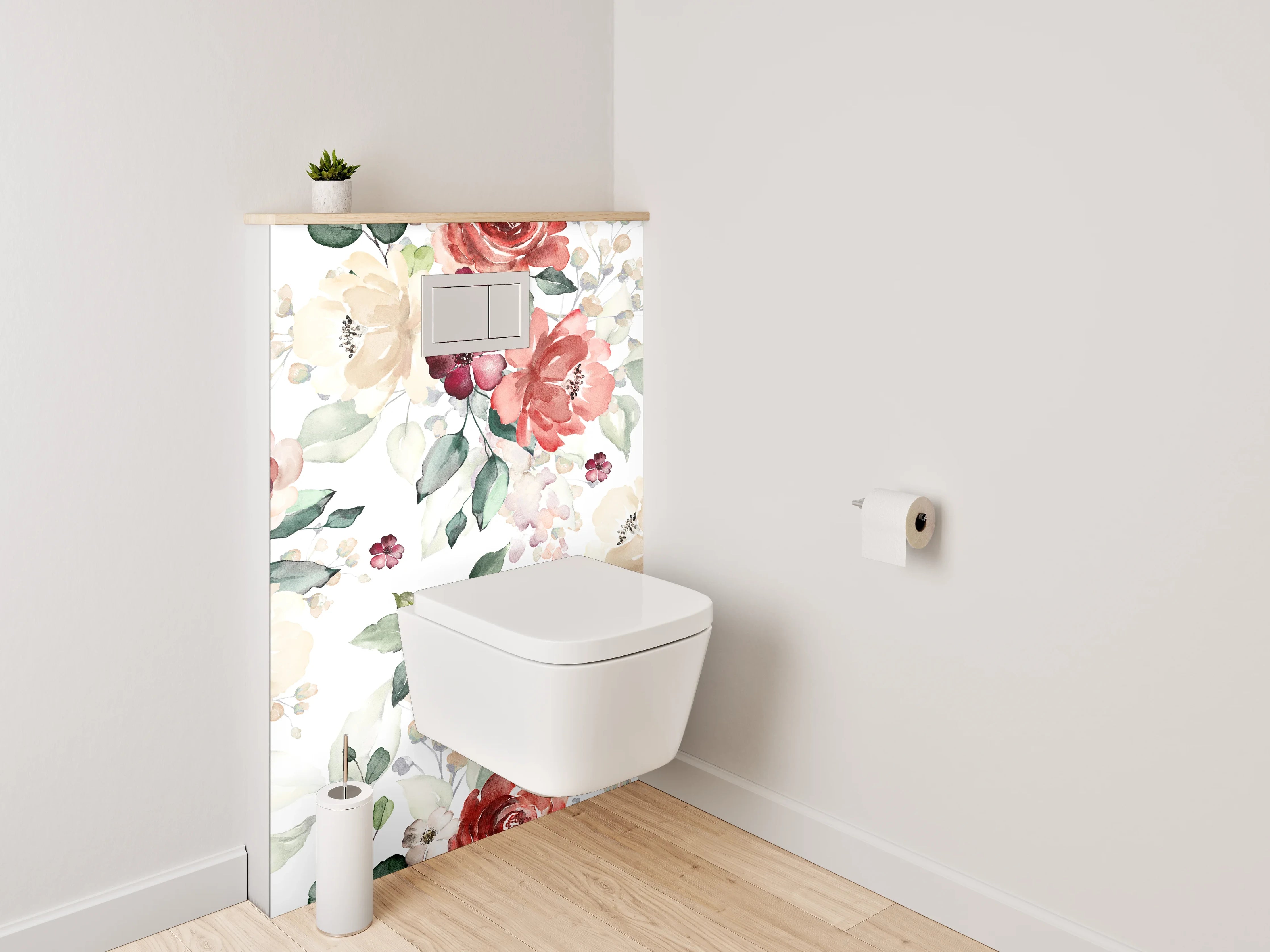 WC-Rückwand - Aquarell Blumenmuster Pastell Romantik