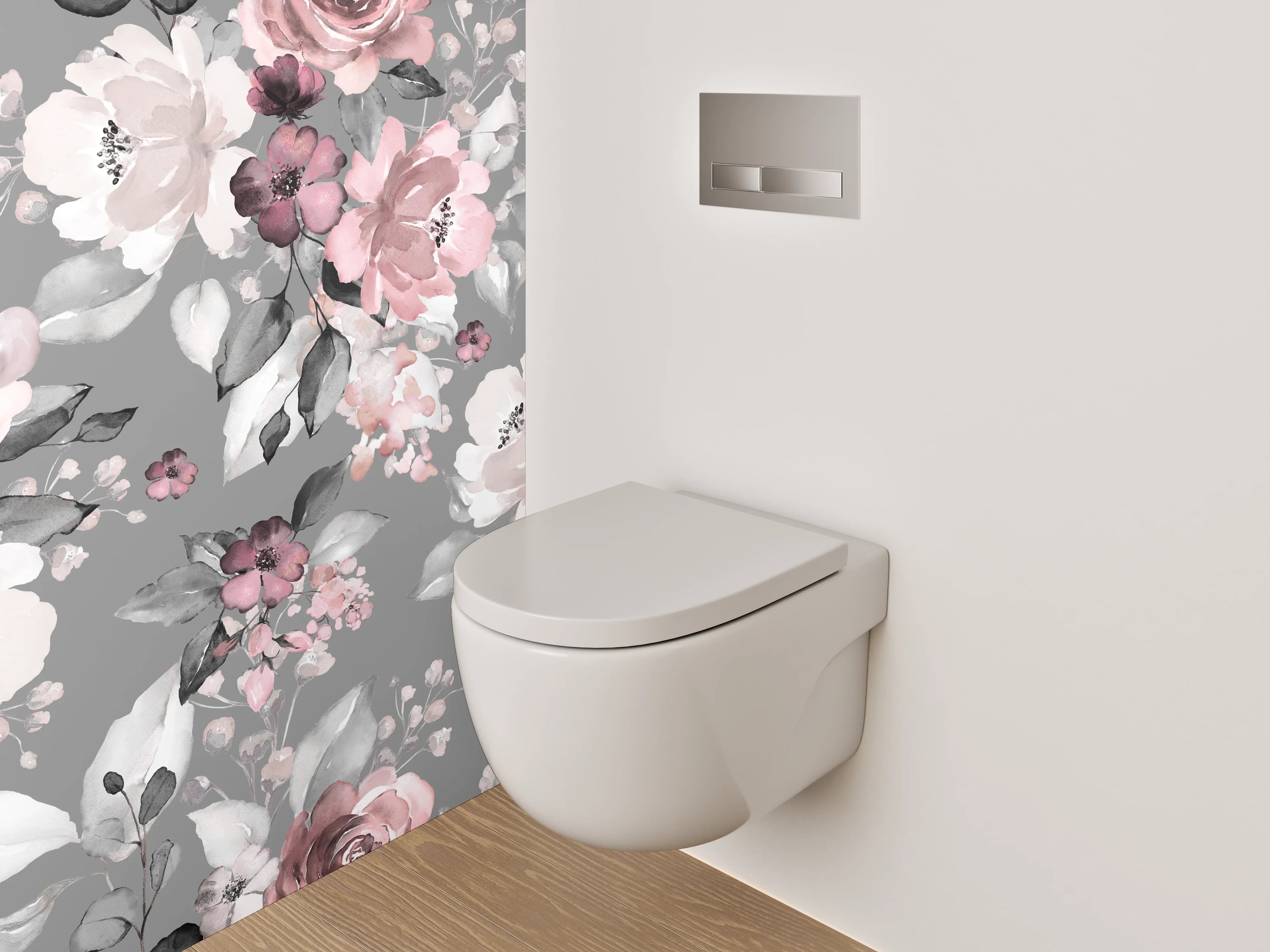 WC-Rückwand - Aquarell Blumenmuster Rosé Grau