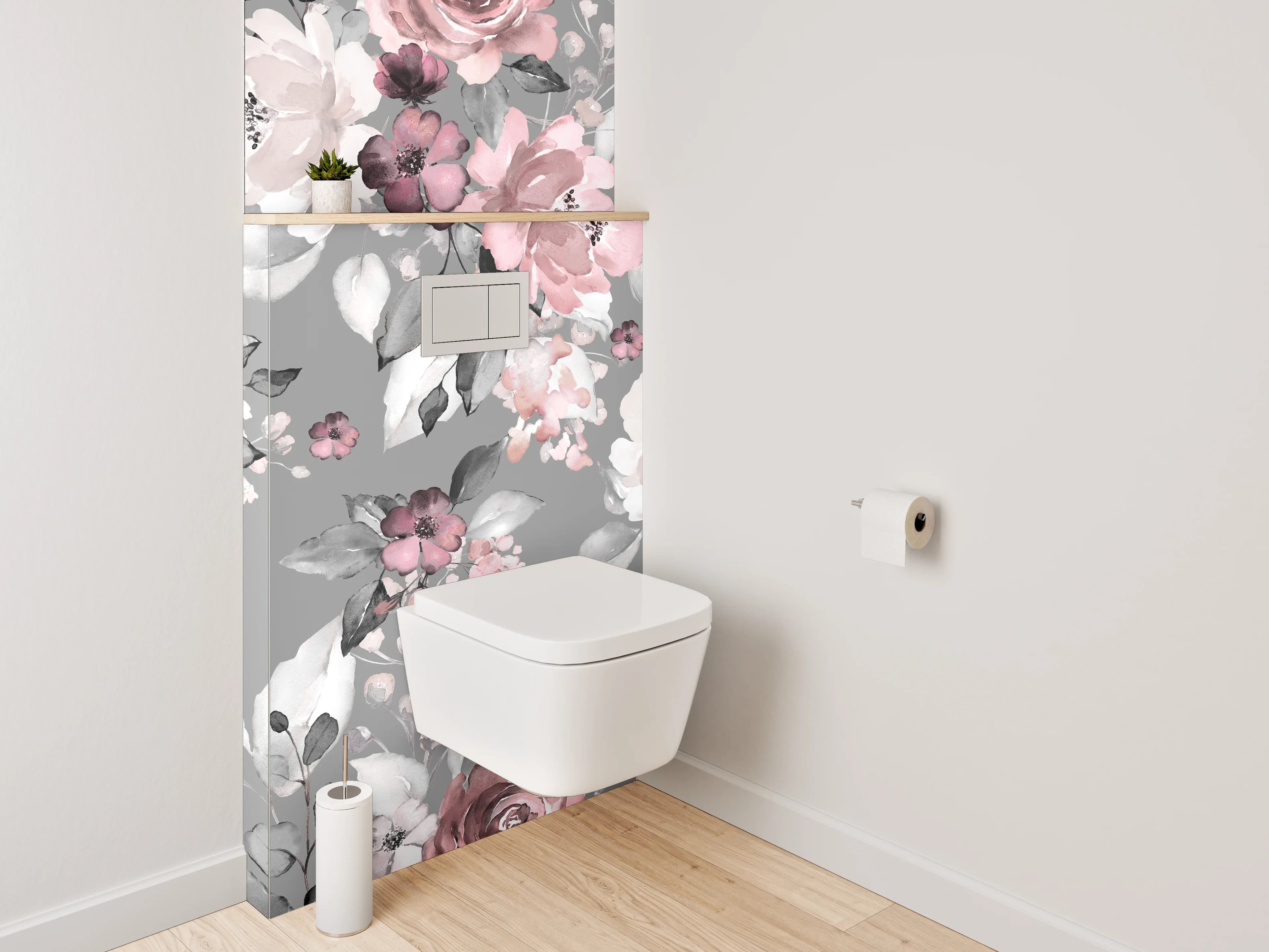 WC-Rückwand - Aquarell Blumenmuster Rosé Grau