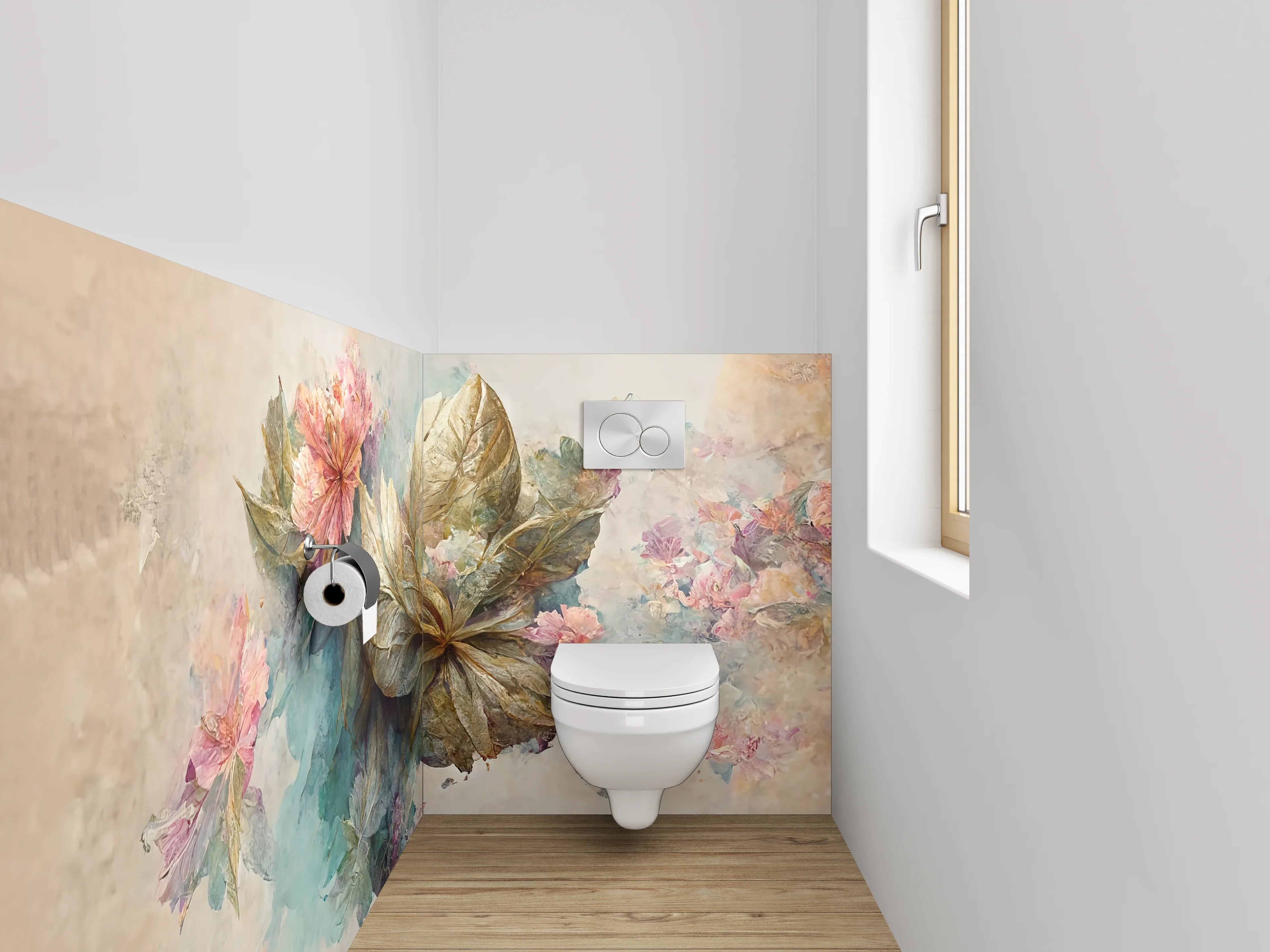 WC-Rückwand - Aquarell Blumenpracht in sanften Naturtönen