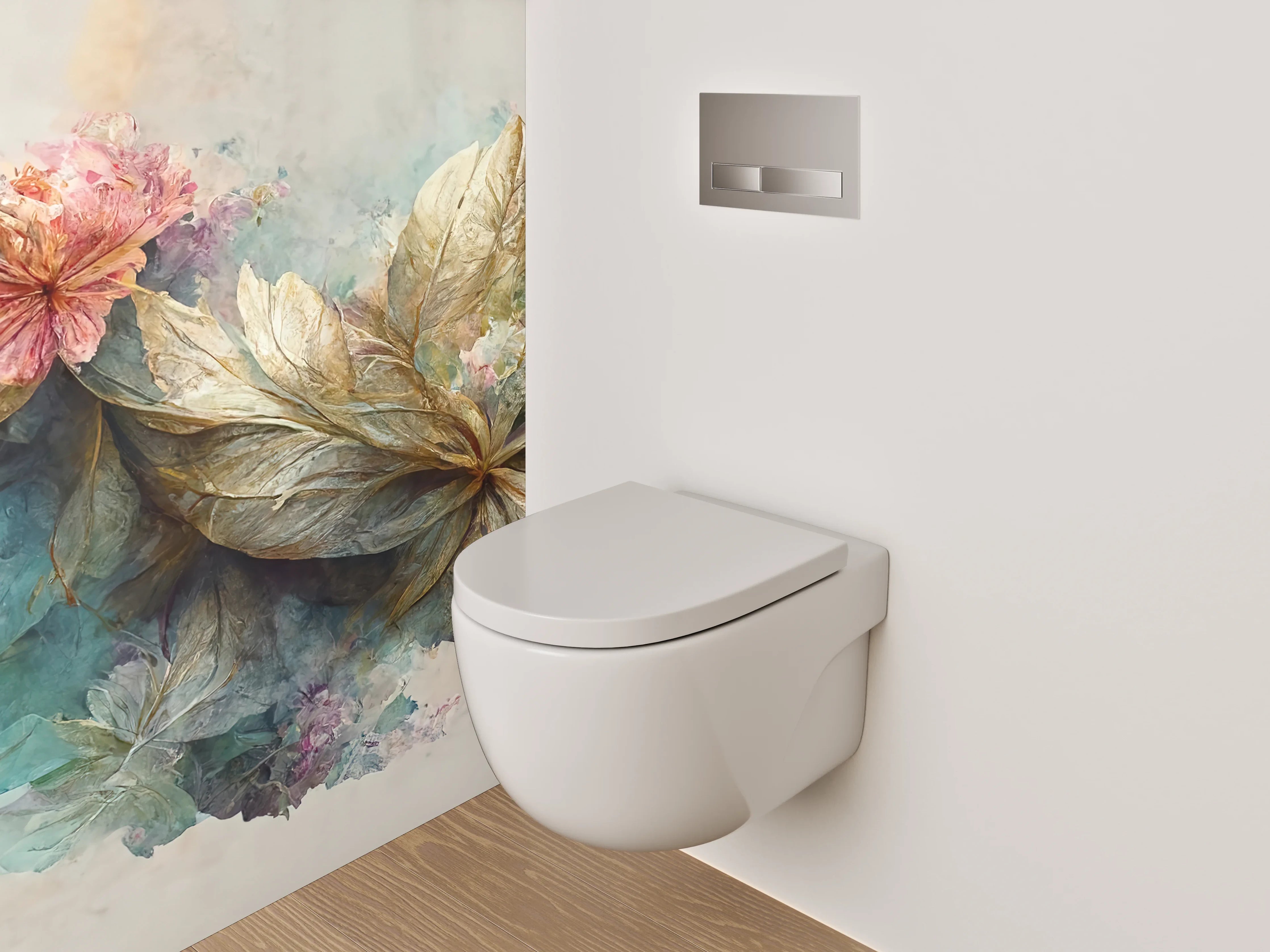 WC-Rückwand - Aquarell Blumenpracht in sanften Naturtönen