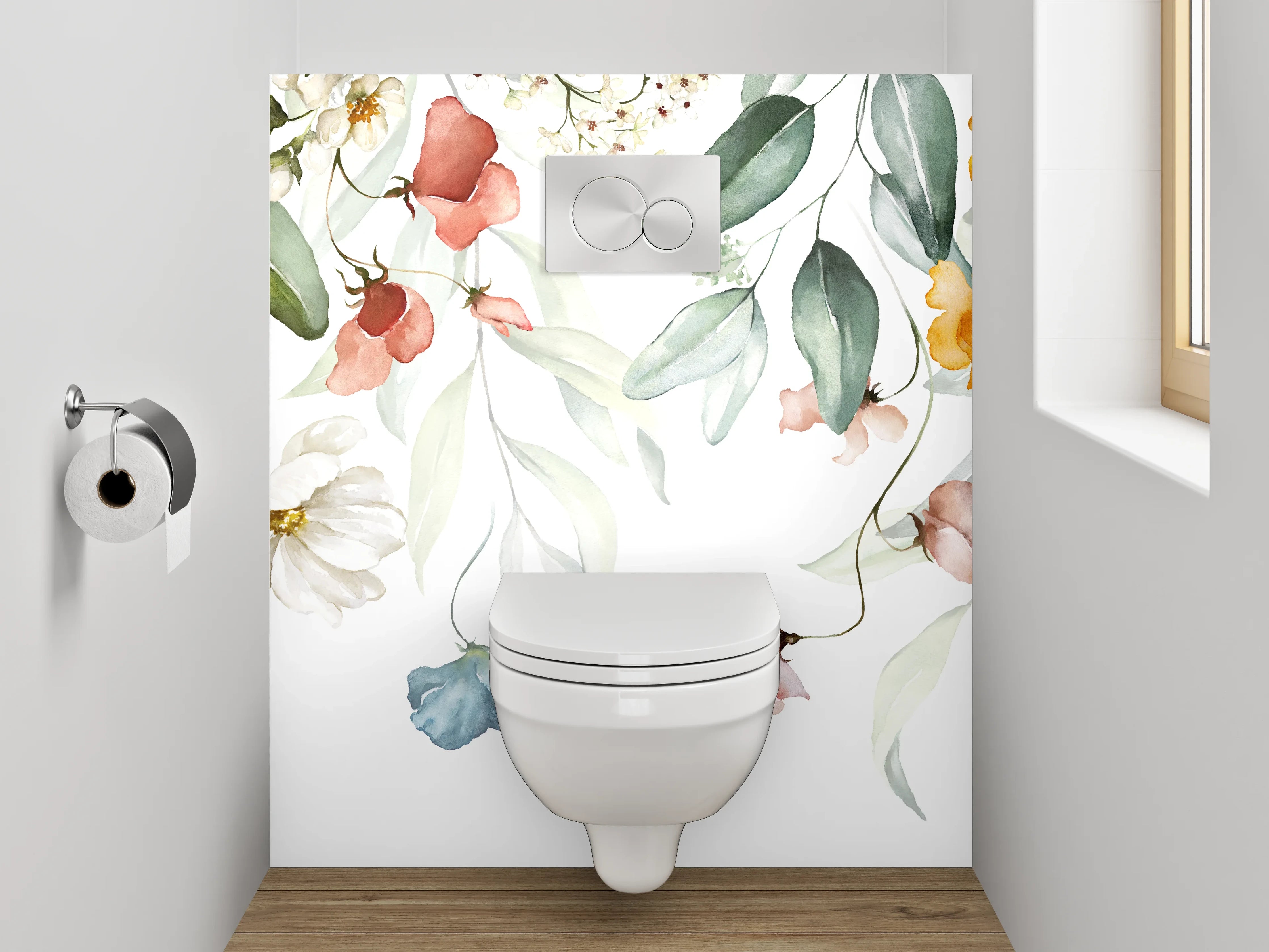 WC-Rückwand - Aquarell Blumenranke Soft Pastell