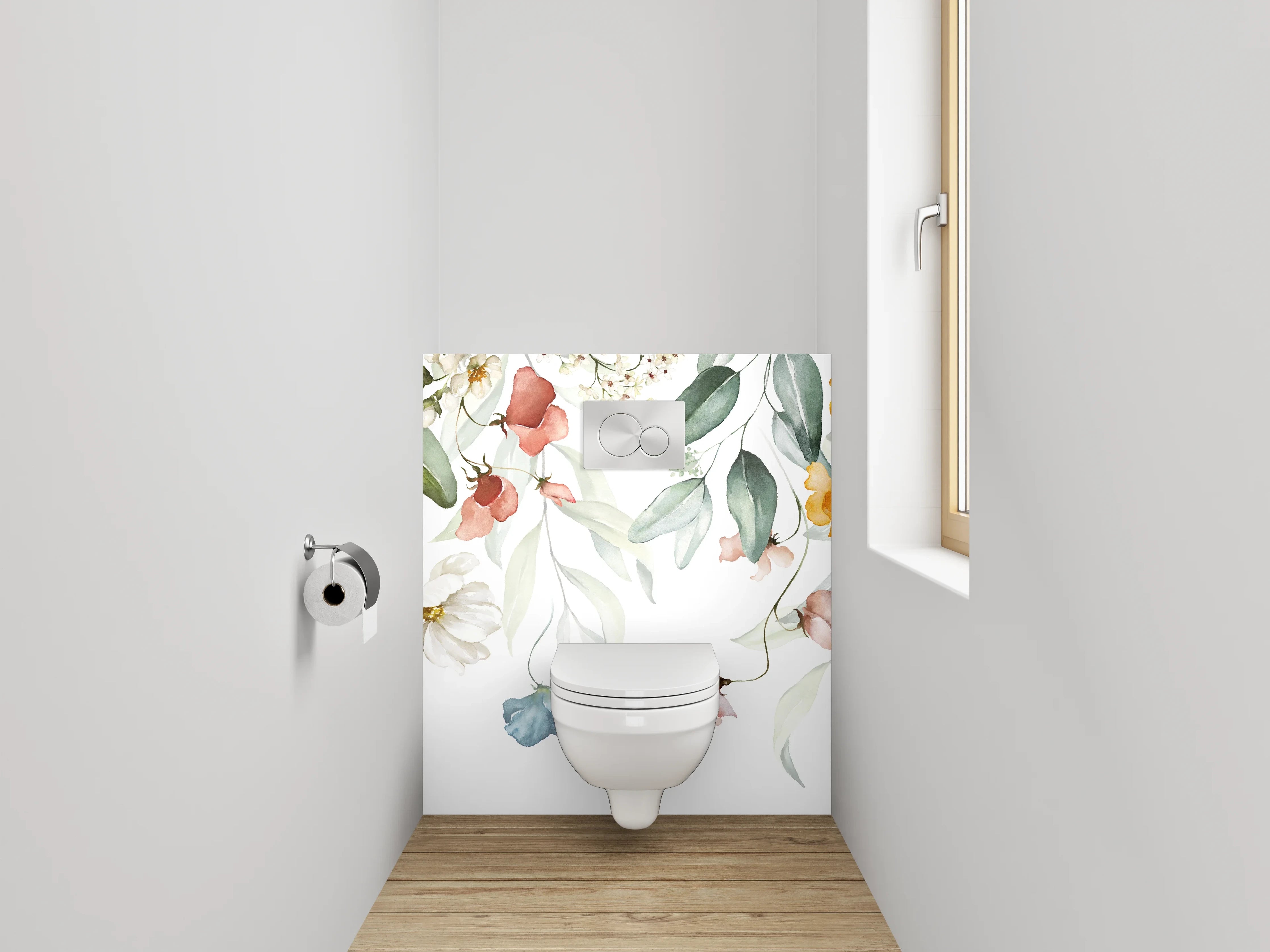 WC-Rückwand - Aquarell Blumenranke Soft Pastell