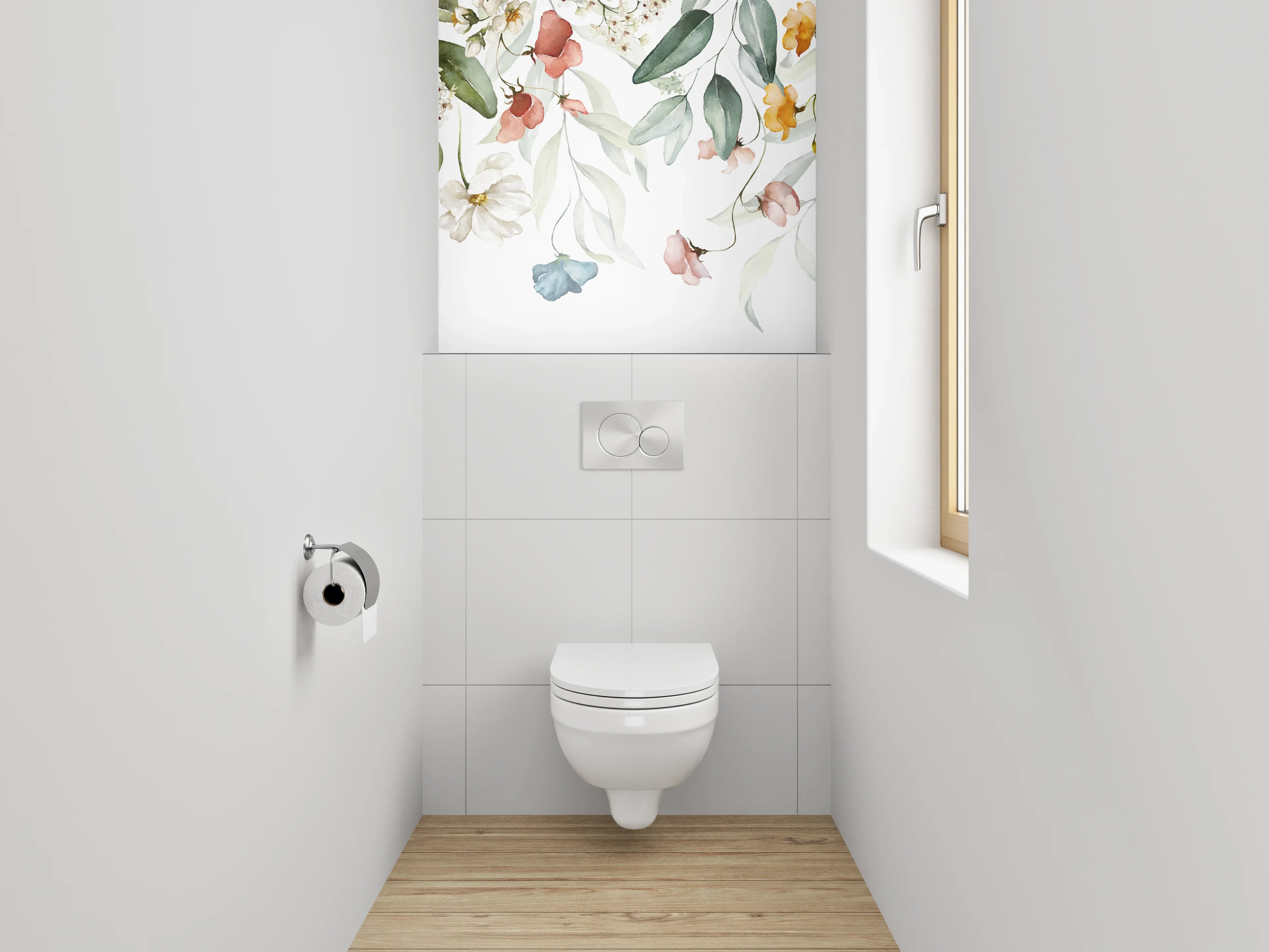 WC-Rückwand - Aquarell Blumenranke Soft Pastell